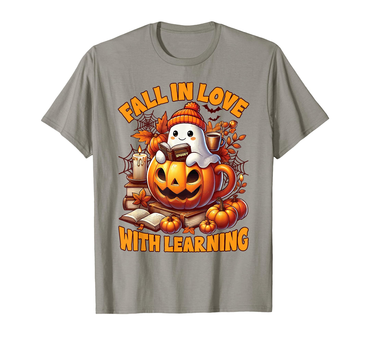 Fall In Love With Learning Cute Ghost Pumpkin Kids Teachers T-Shirt