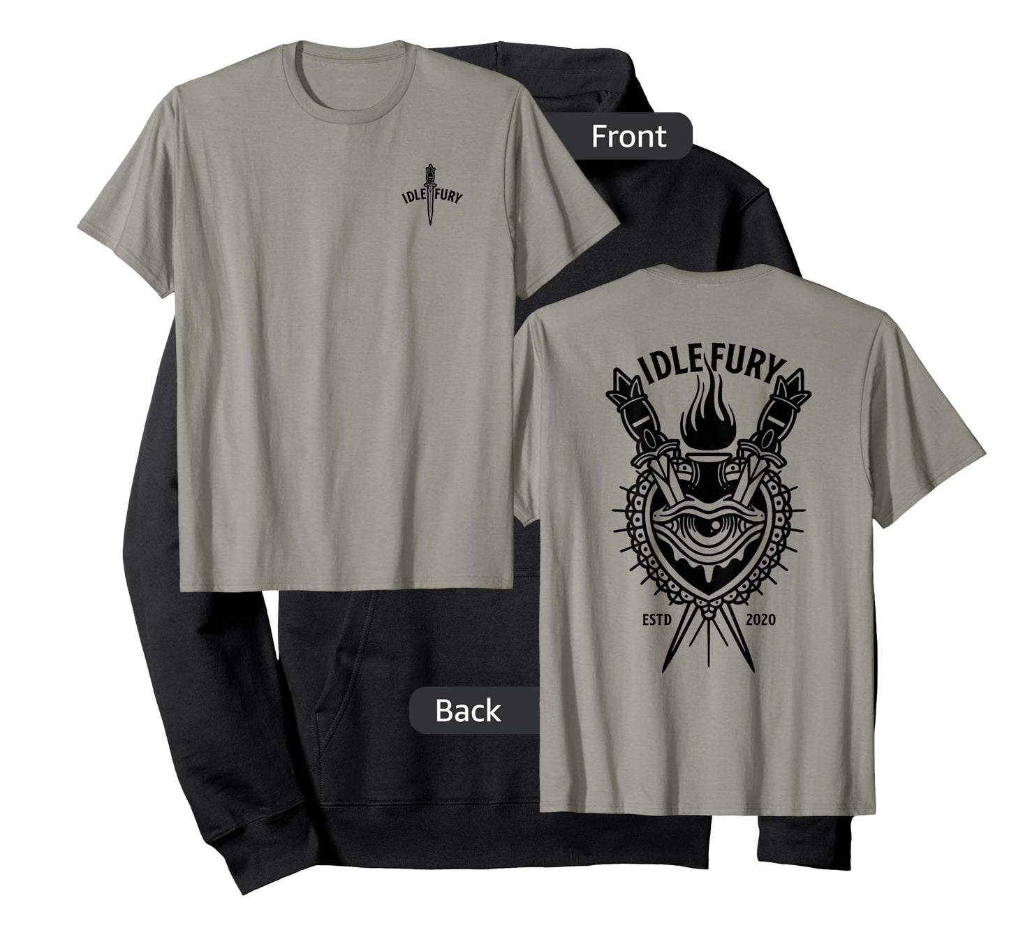 VIEW BACK PRINT Idle Fury Sacred Heart Swords Daggers Tattoo T-Shirt