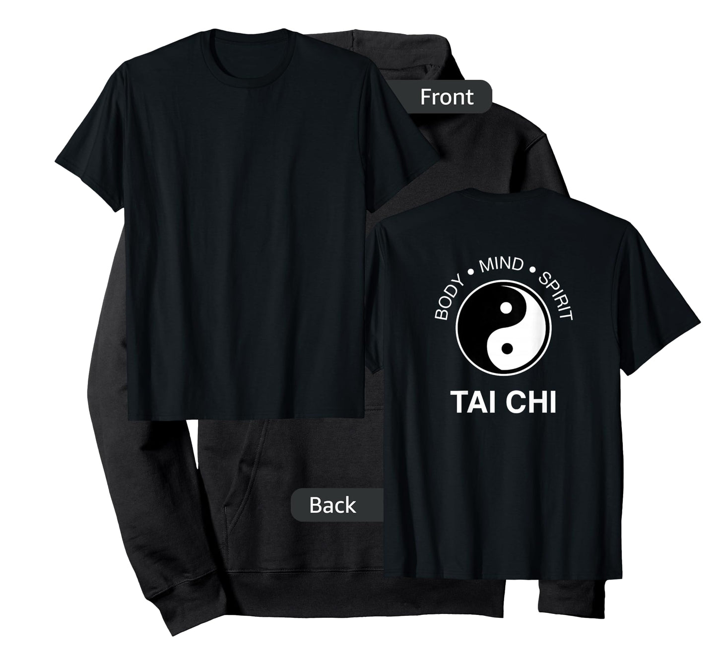 Tai Chi Tshirt Back Print - Body Mind Spirit Yin Yang Tee T-Shirt