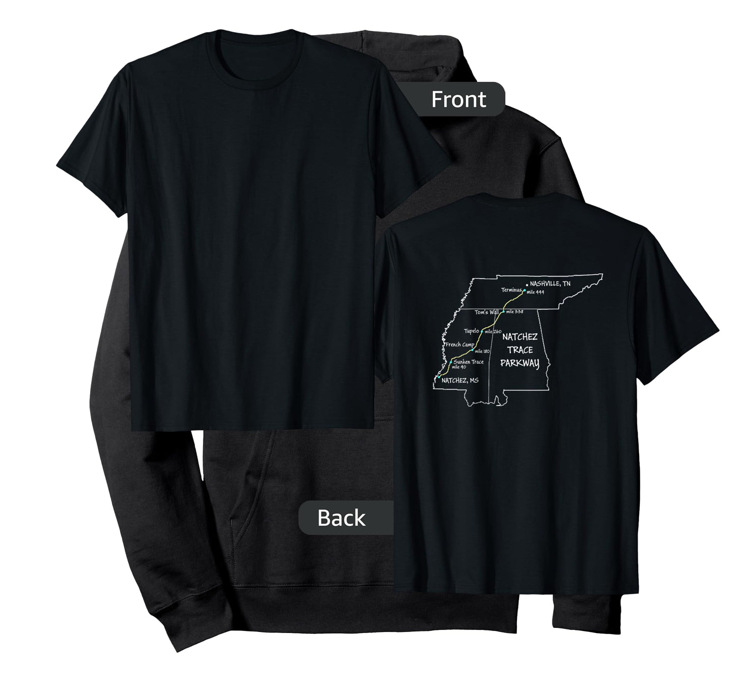 Route Map of the Natchez Trace Parkway National Scenic Trail T-Shirt
