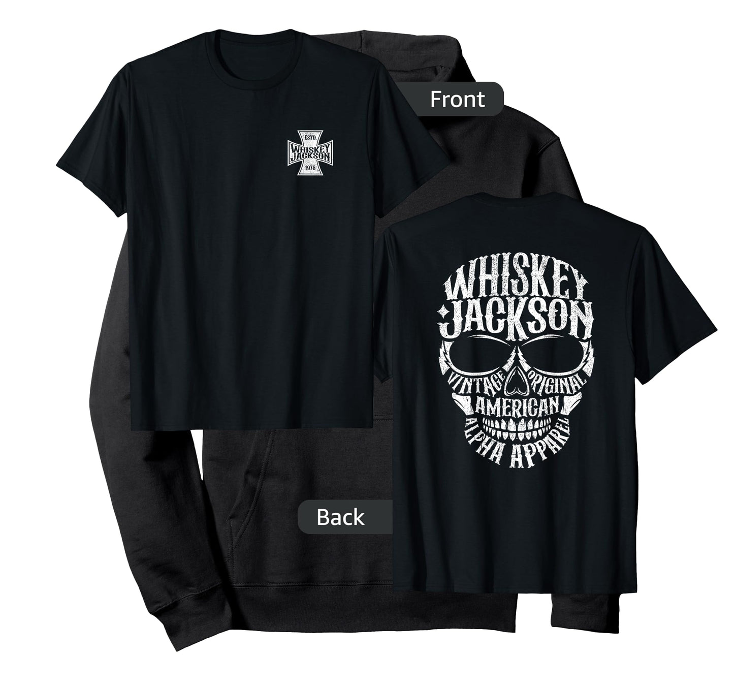 Whiskey Jackson Vintage Maltese Cross Front Skull Back Print T-Shirt