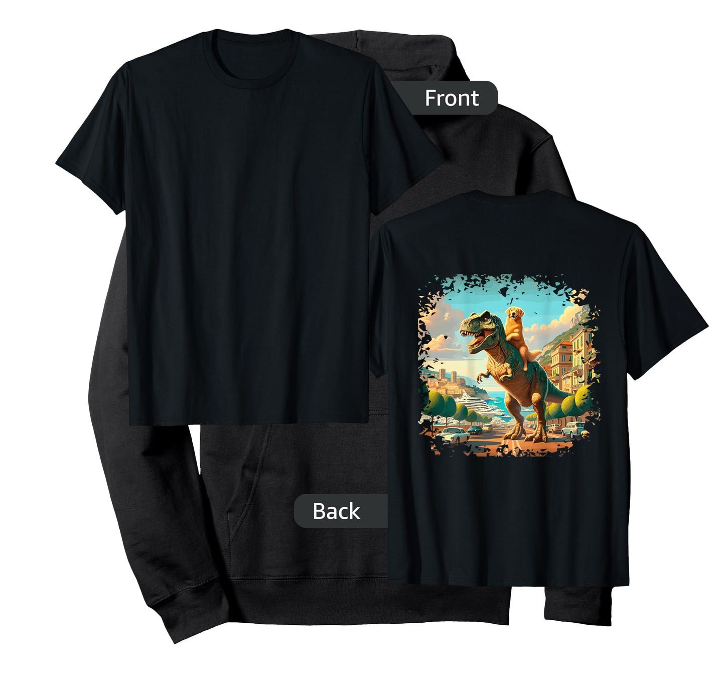 Funny Golden Retriever Riding a T-Rex Cool Dino Dog Design T-Shirt for Men Women Kids