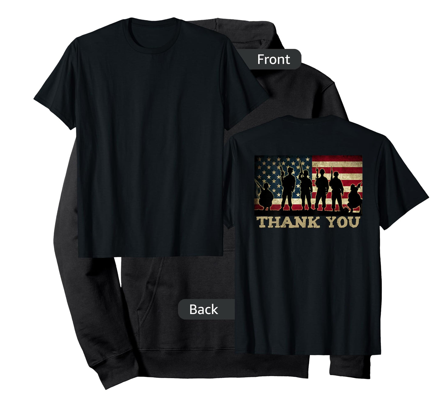ON BACK THANK YOU Soldiers Veterans American Flag Military T-Shirt for Women Kids Men