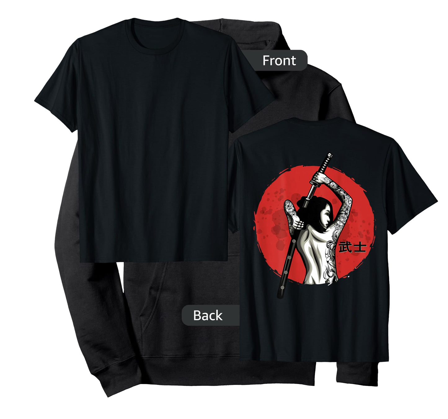 Japanese Warrior - Sexy Samurai - Female Samurai (on back) T-Shirt
