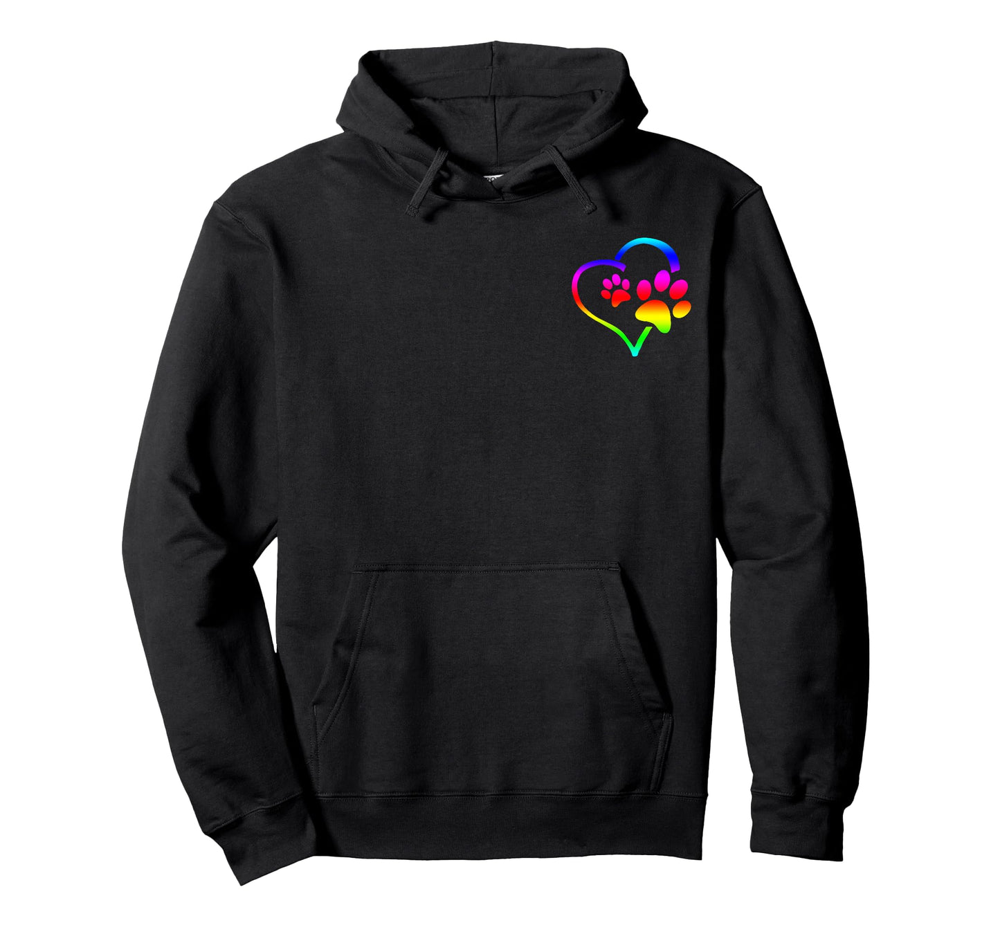 Rainbow Dog Paw Print Rescue Lover Gift Heart Black T-Shirt