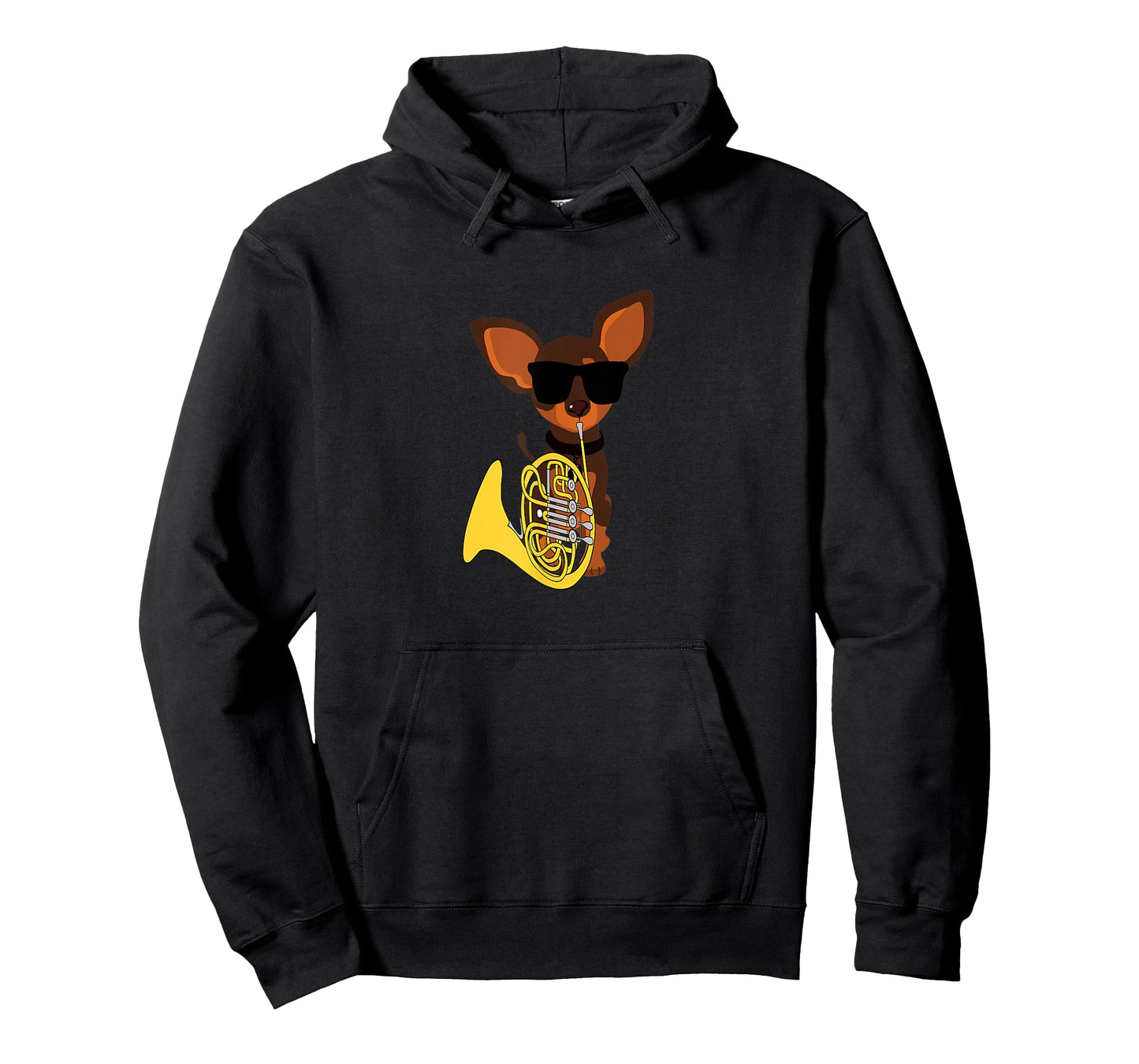 Funny Dog Wearing Sunglasses Playing French Horn T-Shirt for Men Women Kids