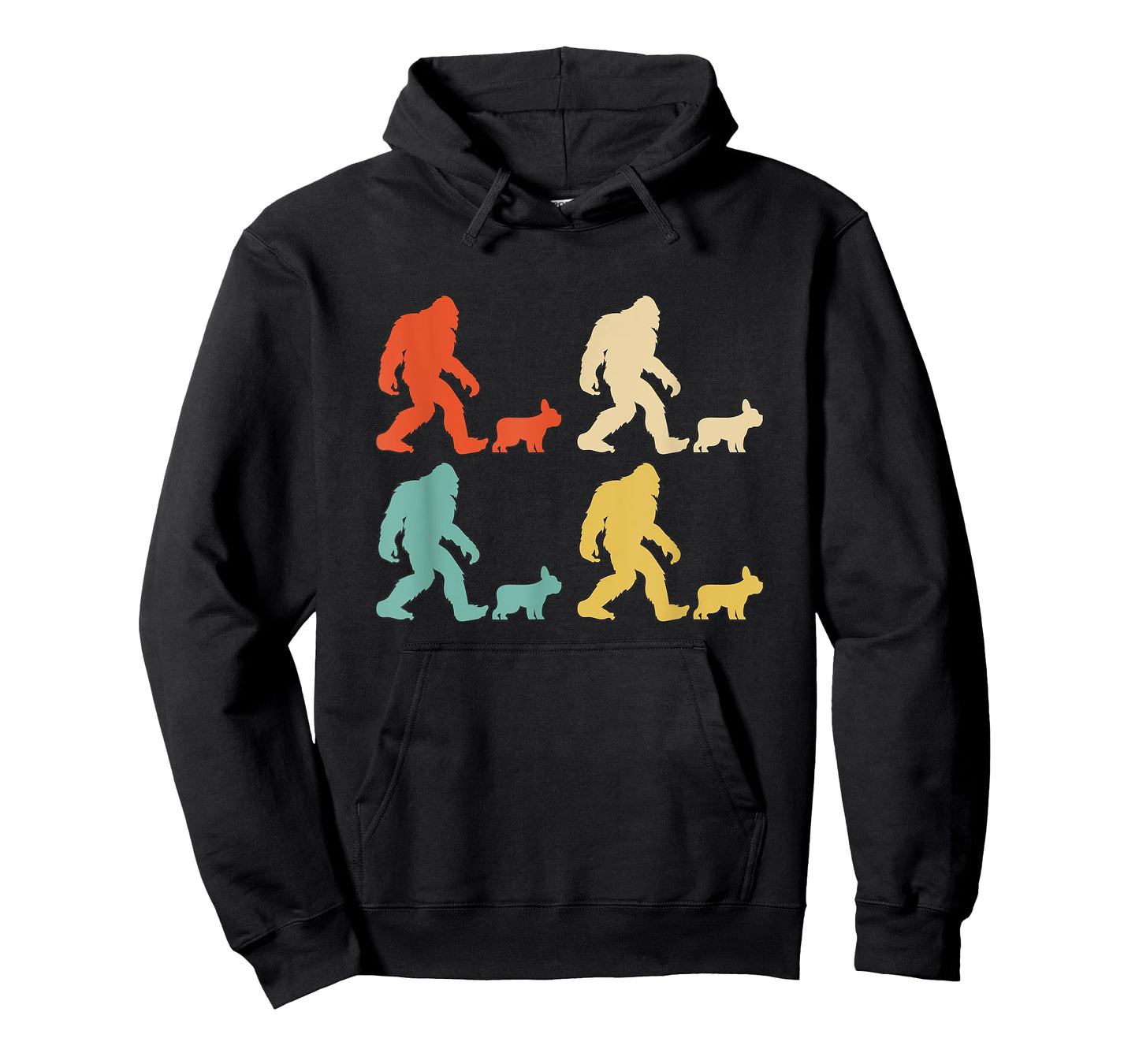 Retro Colors Bigfoot Frenchie Gift Sasquatch French Bulldog Men Women Kids T-Shirt