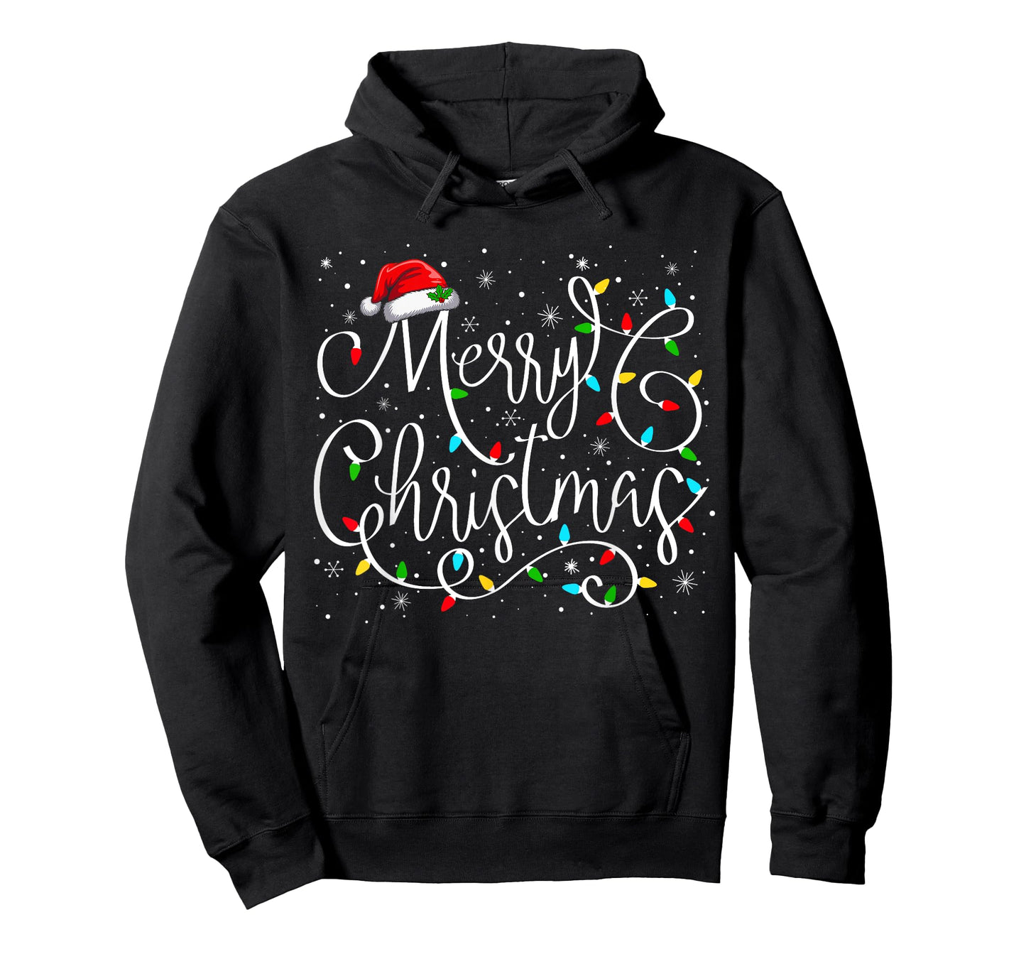 Merry Christmas Lights Santa Hat Xmas Family Matching Pajama T-Shirt