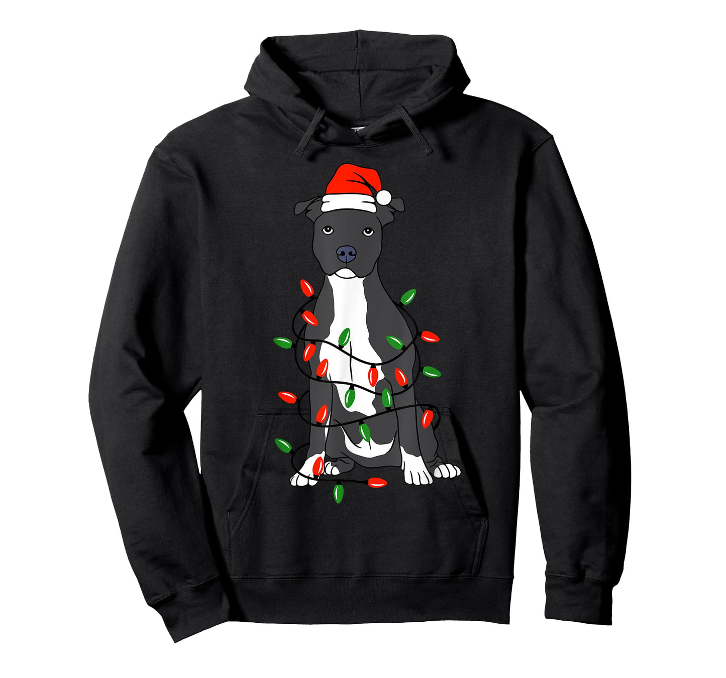 Pittie Pitbull Christmas Santa Hat Lights Xmas Dog Lover T-Shirt