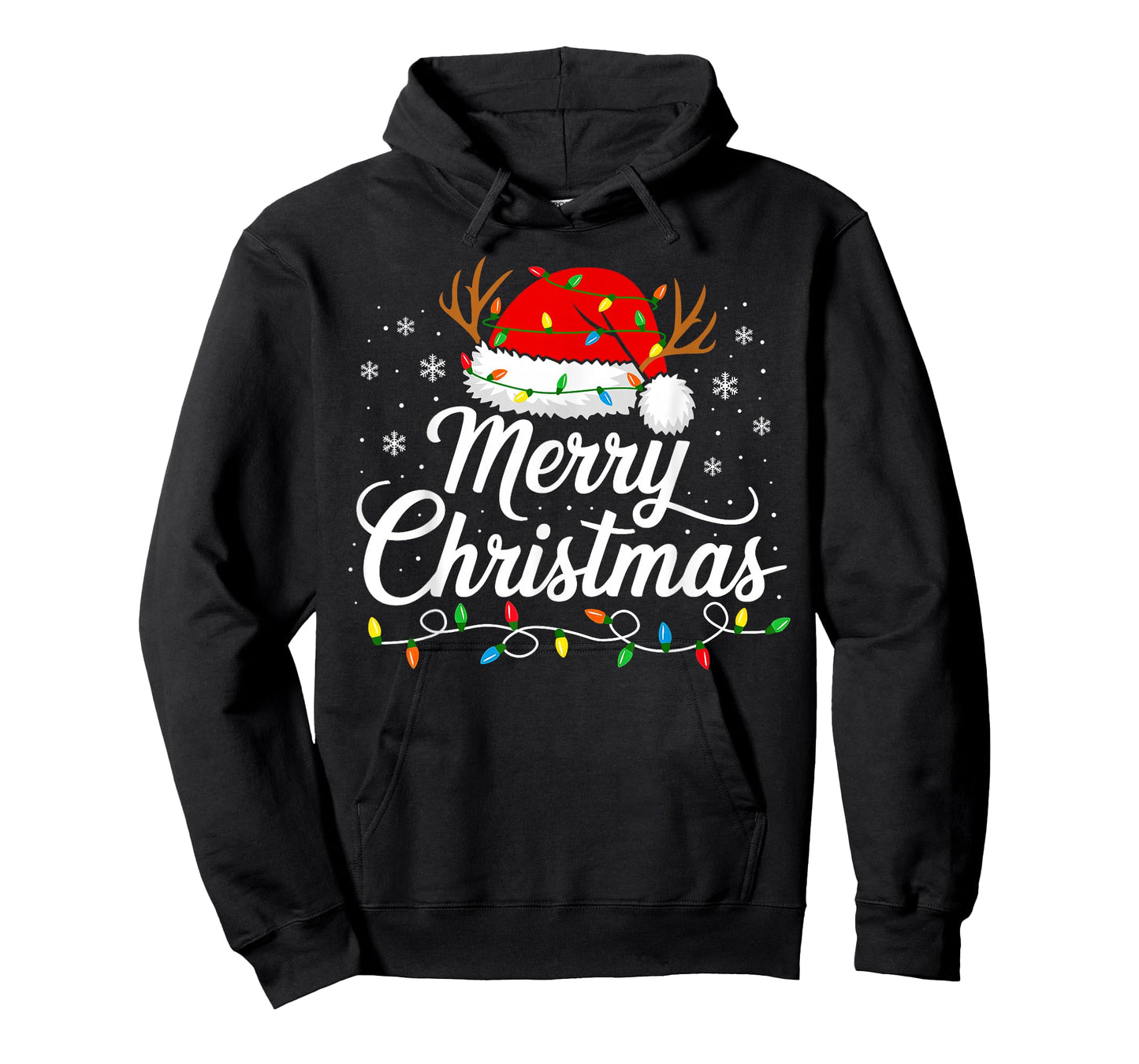 Merry Christmas Lights Red Santa Hat Xmas Family Men Women T-Shirt
