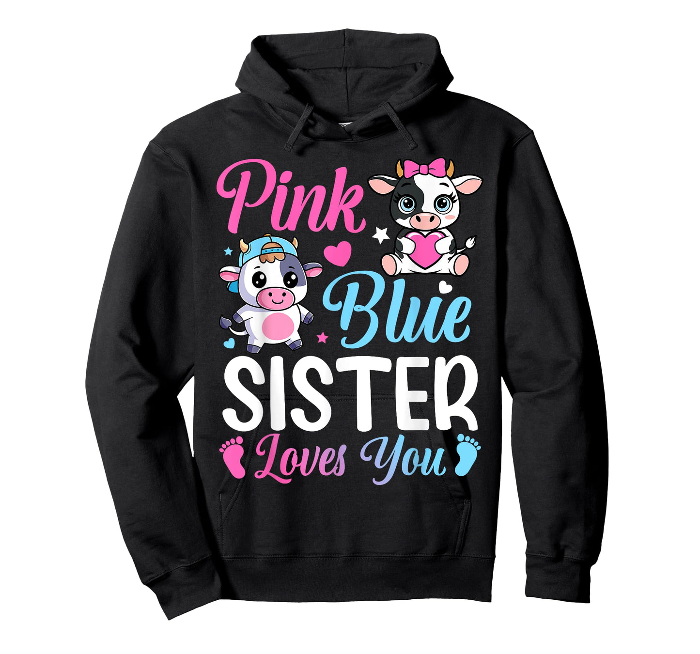 Pink Or Blue Sister Loves You Cow Gender Reveal Family T-Shirt