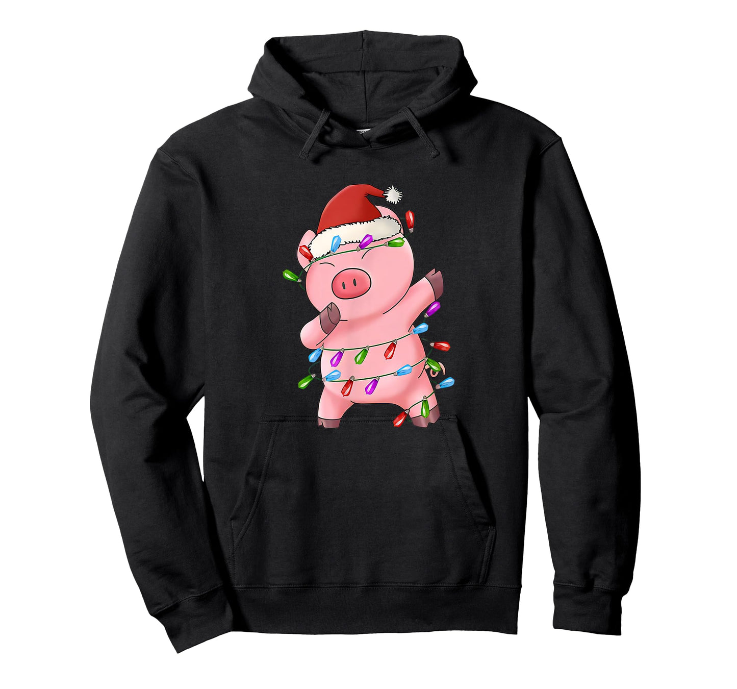 Dabbing Pig Santa Hat Christmas Tree Lights Funny Xmas T-Shirt