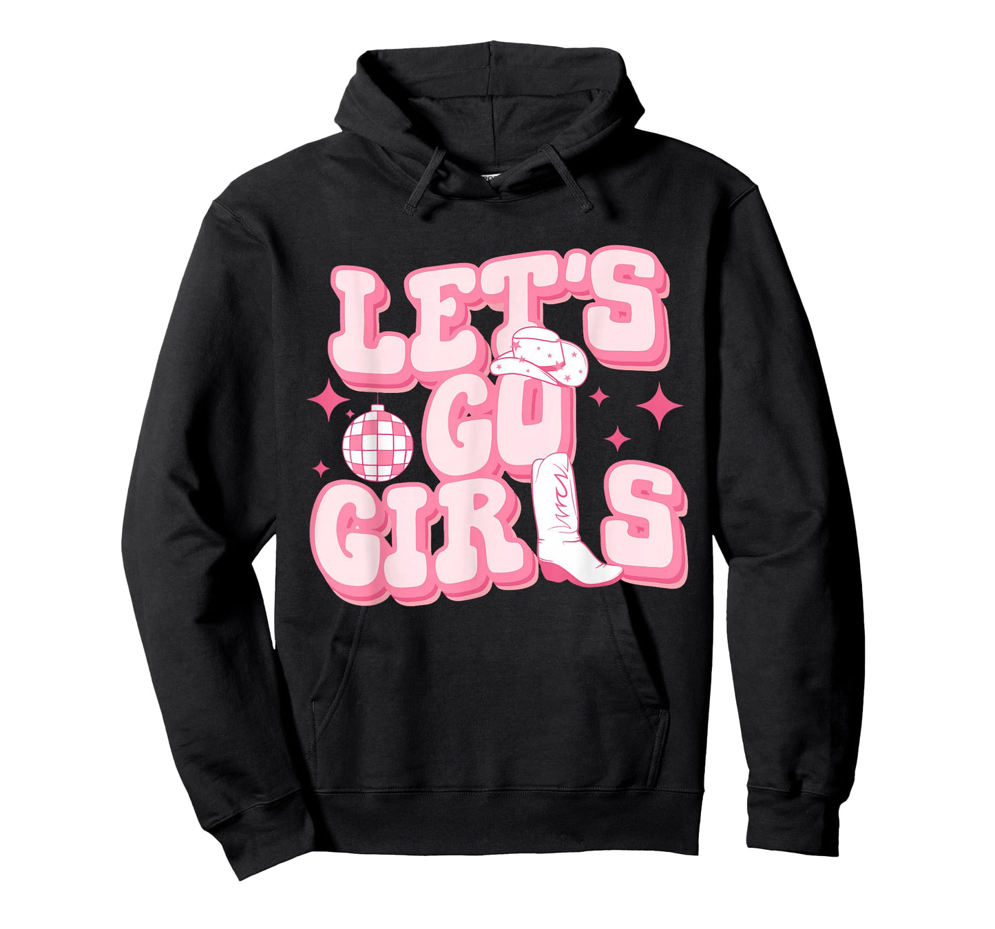 Let's Go Girls Pink Cowgirl Boots Disco Ball Cowgirl Hat T-Shirt