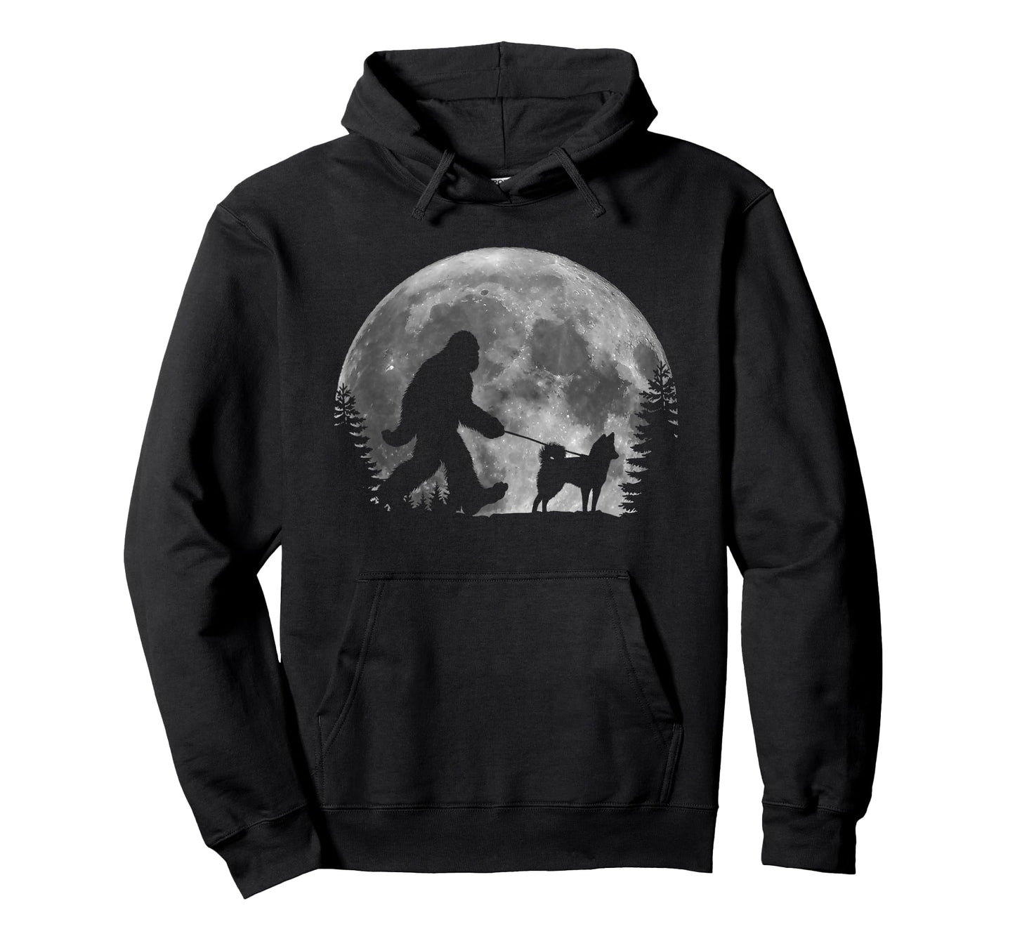 Bigfoot Walking a Dog Funny Alaskan Klee Kai Moon Halloween T-Shirt