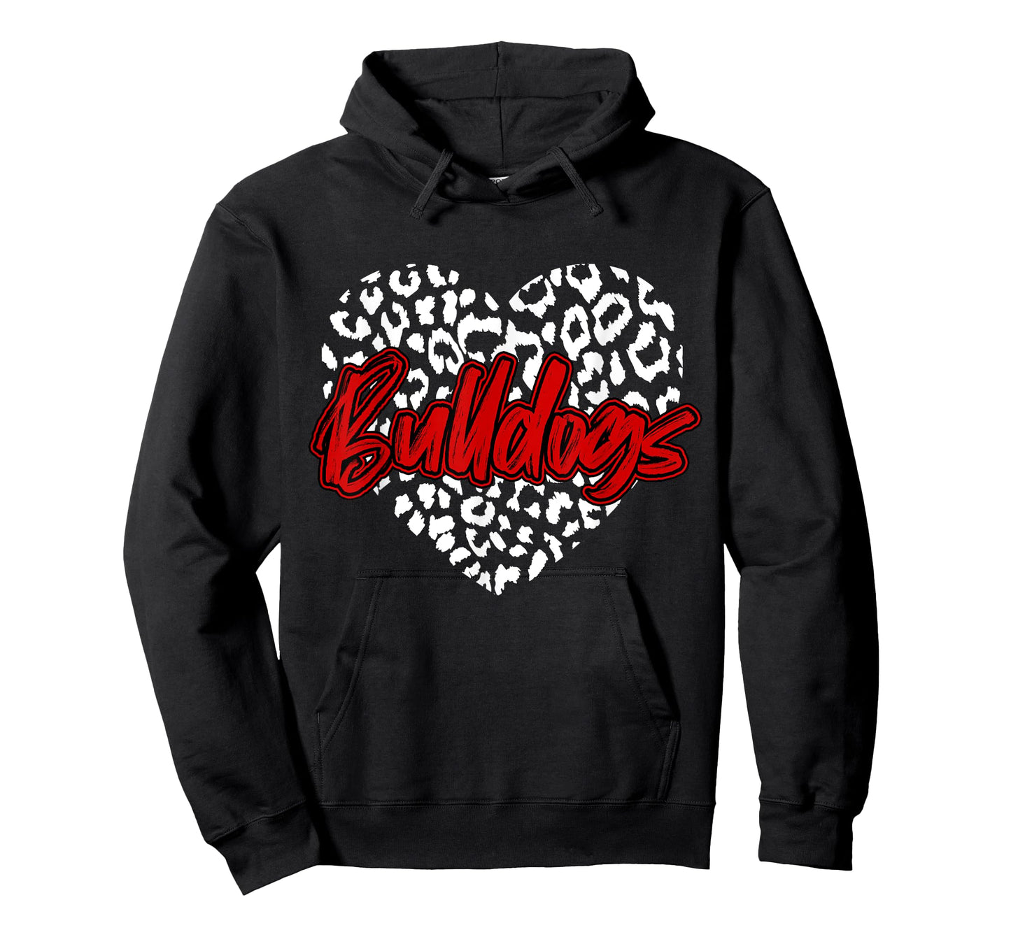 Bulldogs Red Cheetah Leopard Heart School Sports Team Spirit T-Shirt