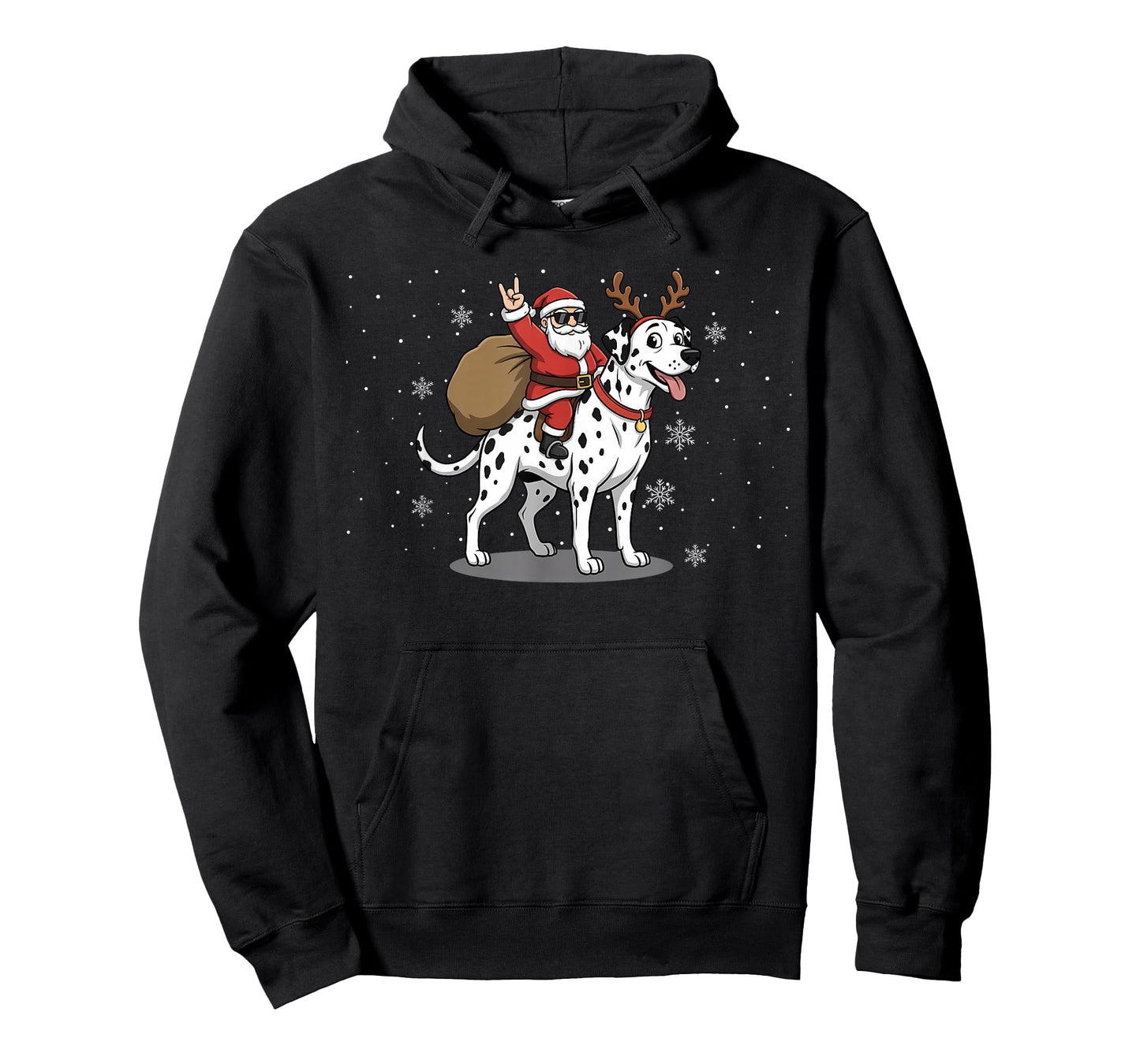 Santa Riding Dalmatian Dog Lover Deer Xmas Kids Women Men T-Shirt