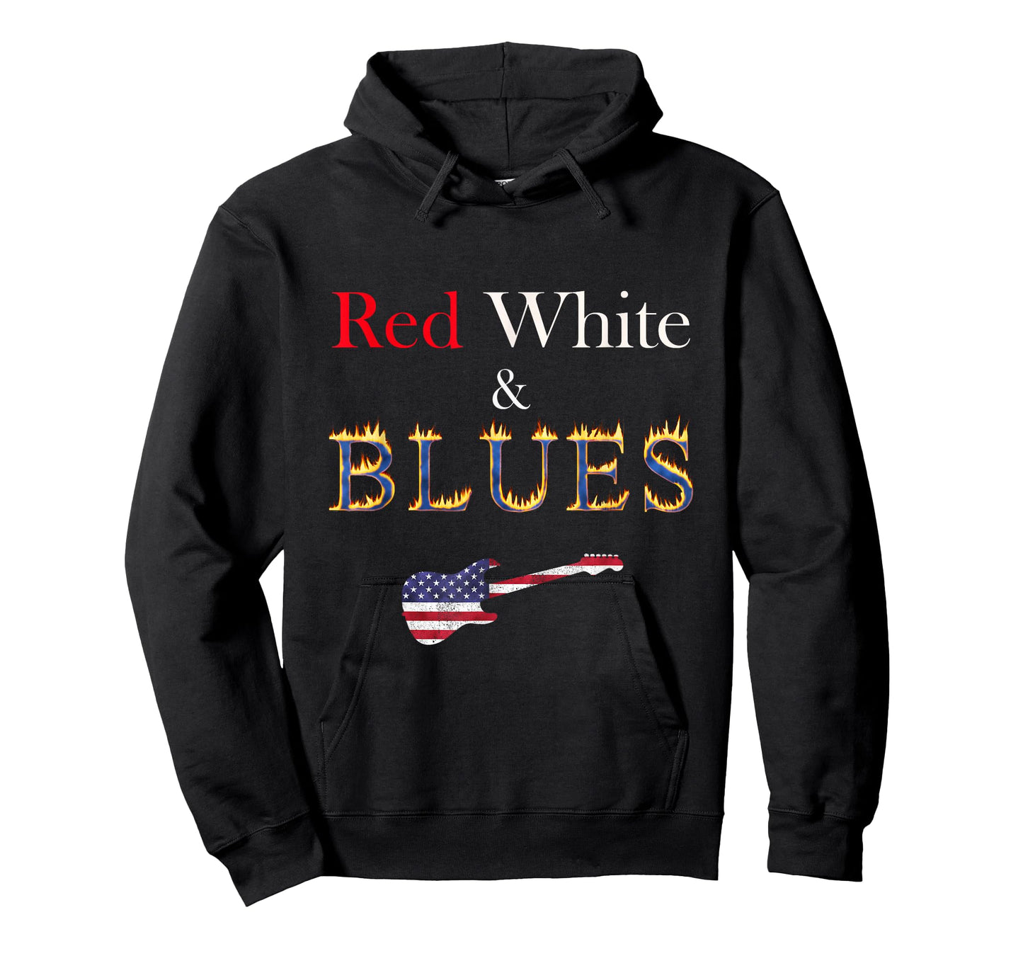 Red White and Blues Guitar Patriotic Flaming Blues Music T-Shirt