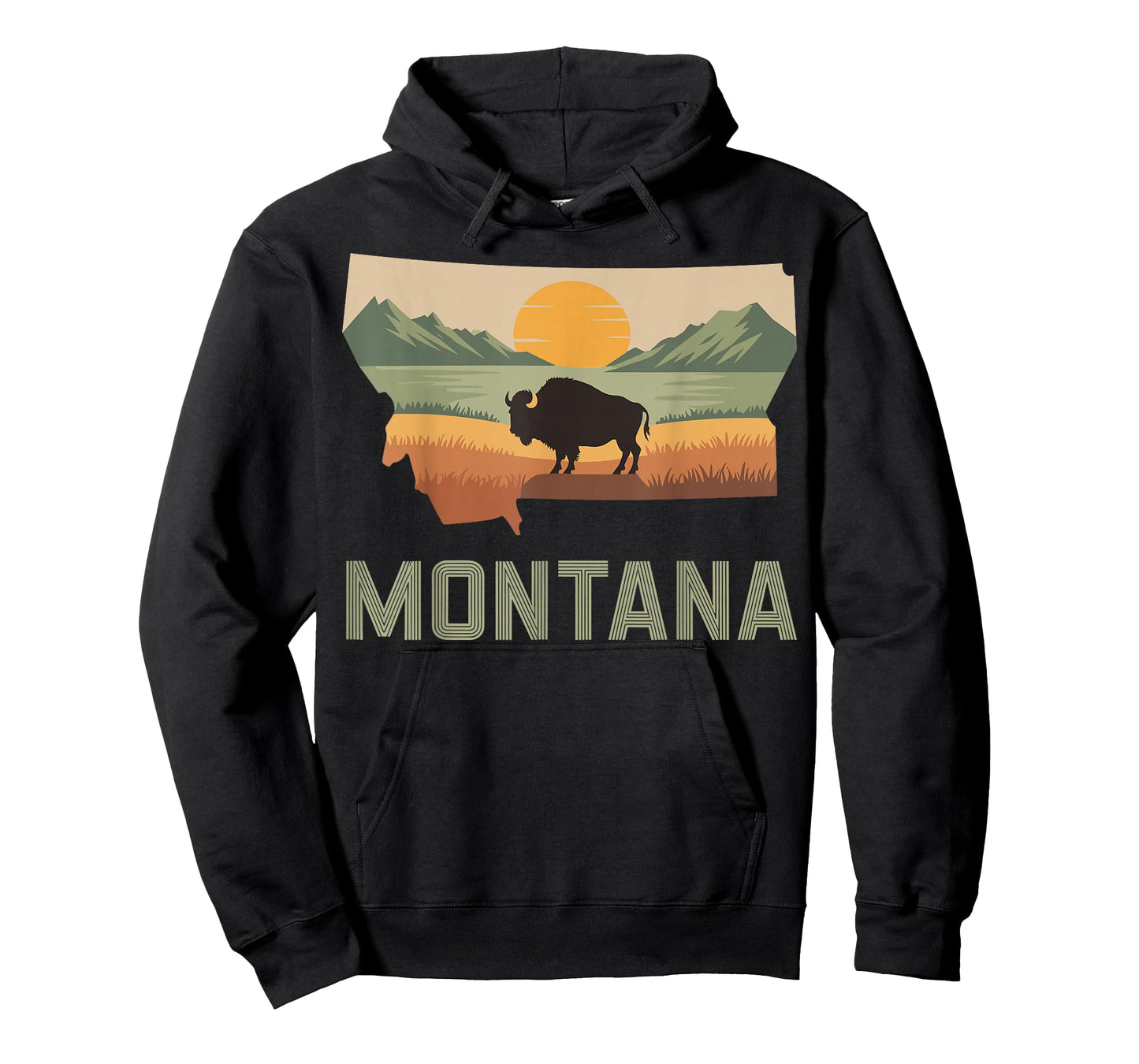 Montana Bison Sunset Mountains Retro Western T-Shirt