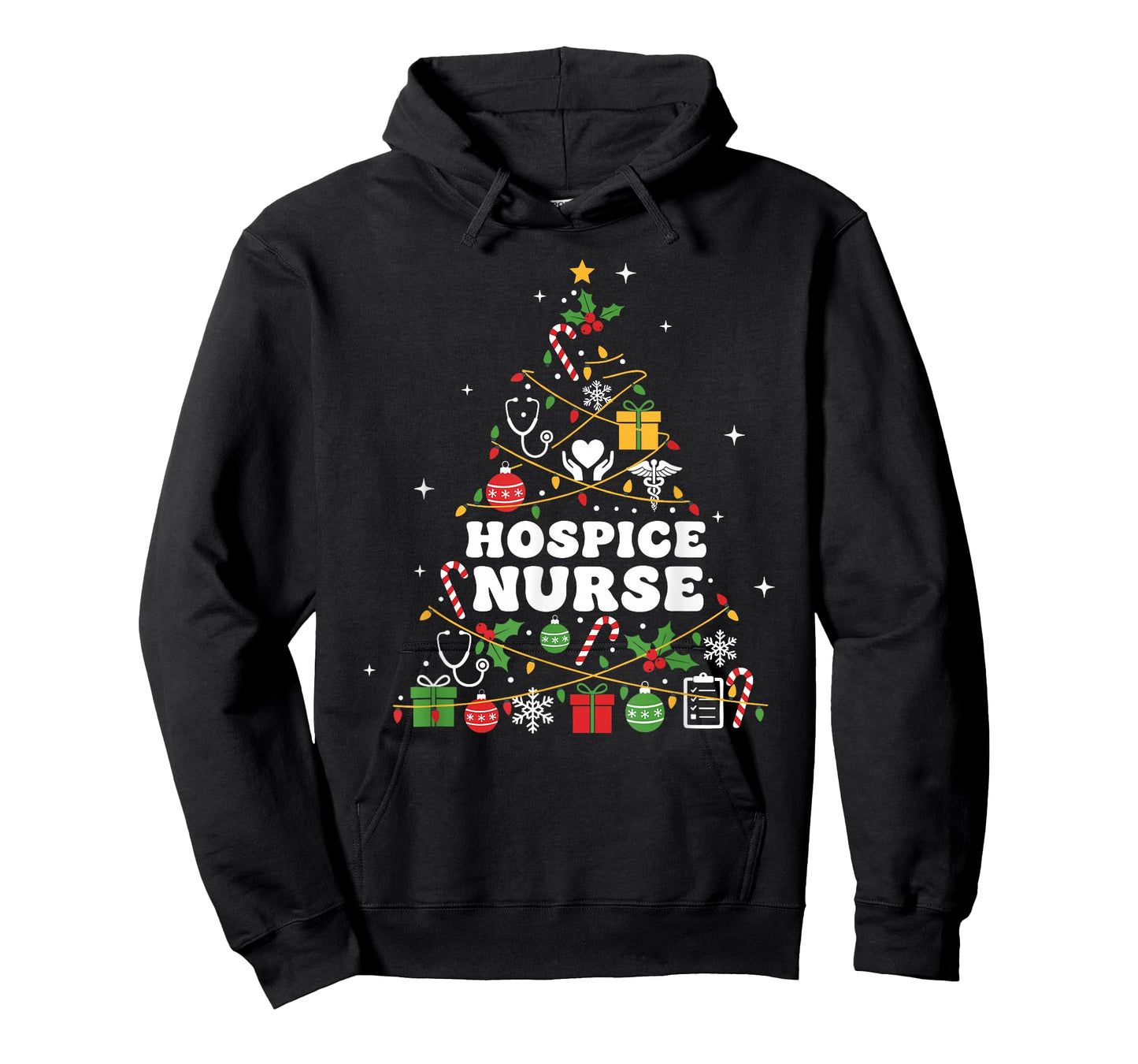Hospice Nurse Christmas Tree Lights Womens Mens Kids T-Shirt