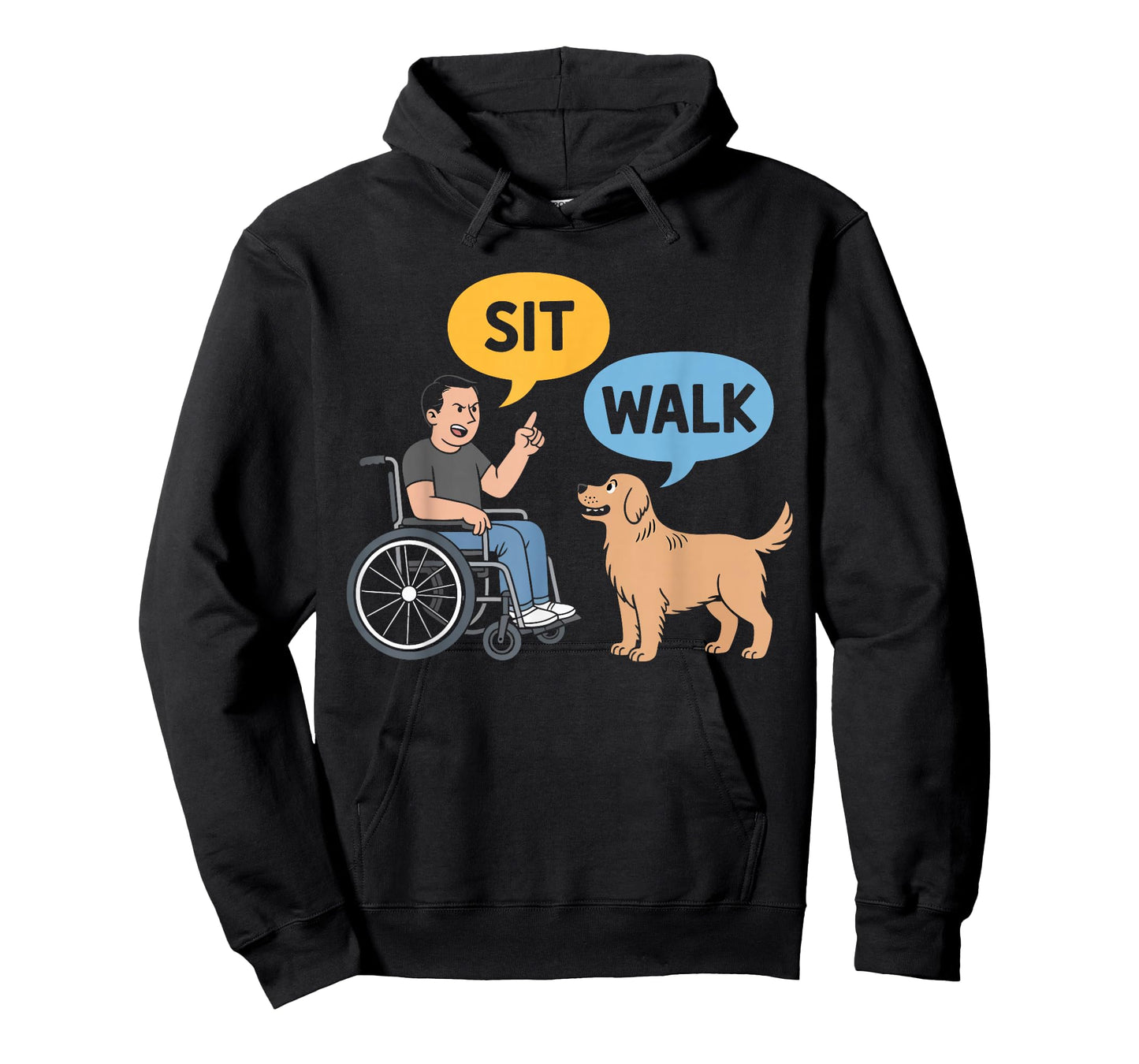 Funny Sit Walk Dog Command Wheelchair Humor Gifts Boys Men T-Shirt