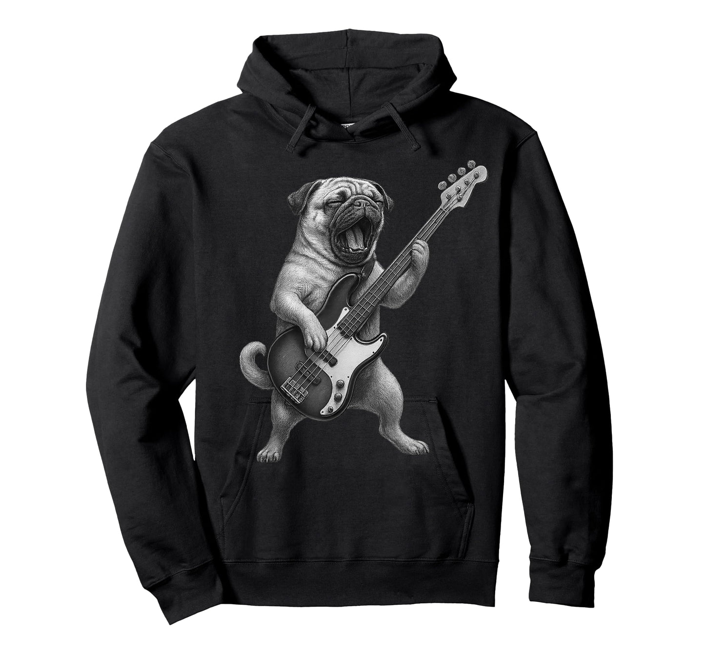 Pug Playing Bass Guitar Rock Music Dog Lover T-Shirt