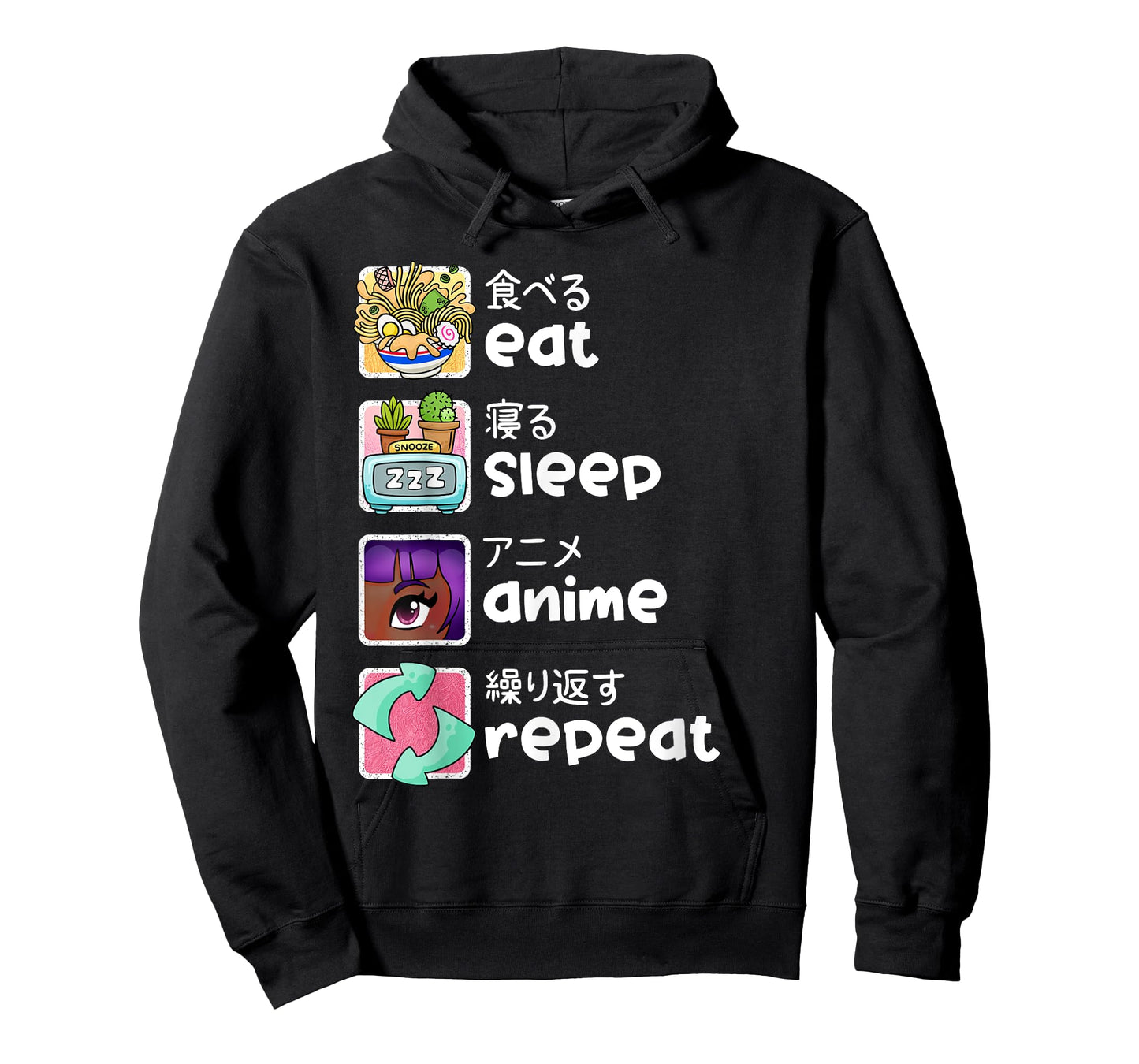 Eat Sleep Anime Repeat Kawaii Otaku Manga Japan Fan Kanji T-Shirt