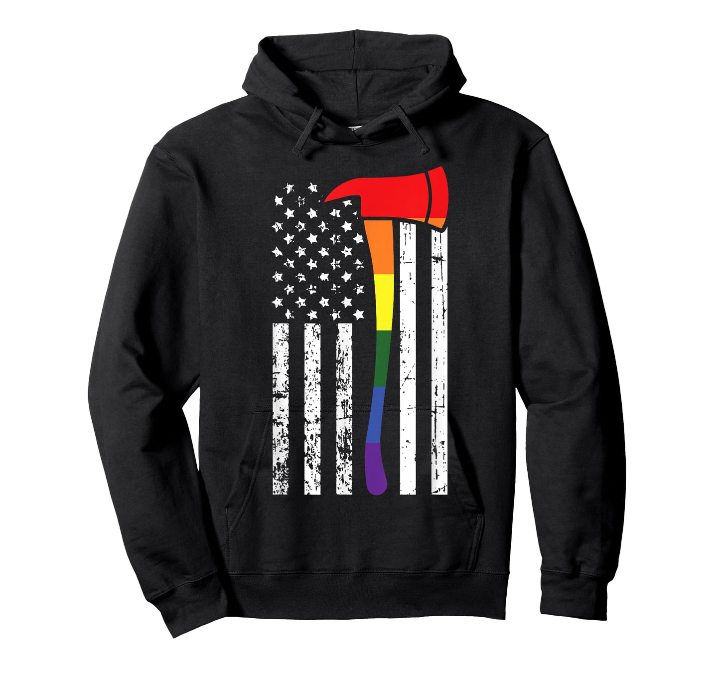 Firefighter American Flag LGBT-Q Gay Pride Flag Fireman Ally T-Shirt