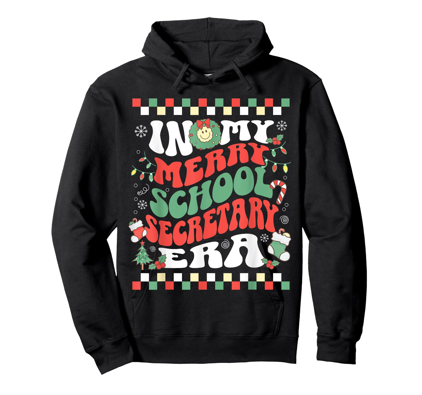 In My Merry School Secretary Era Retro Groovy Christmas T-Shirt