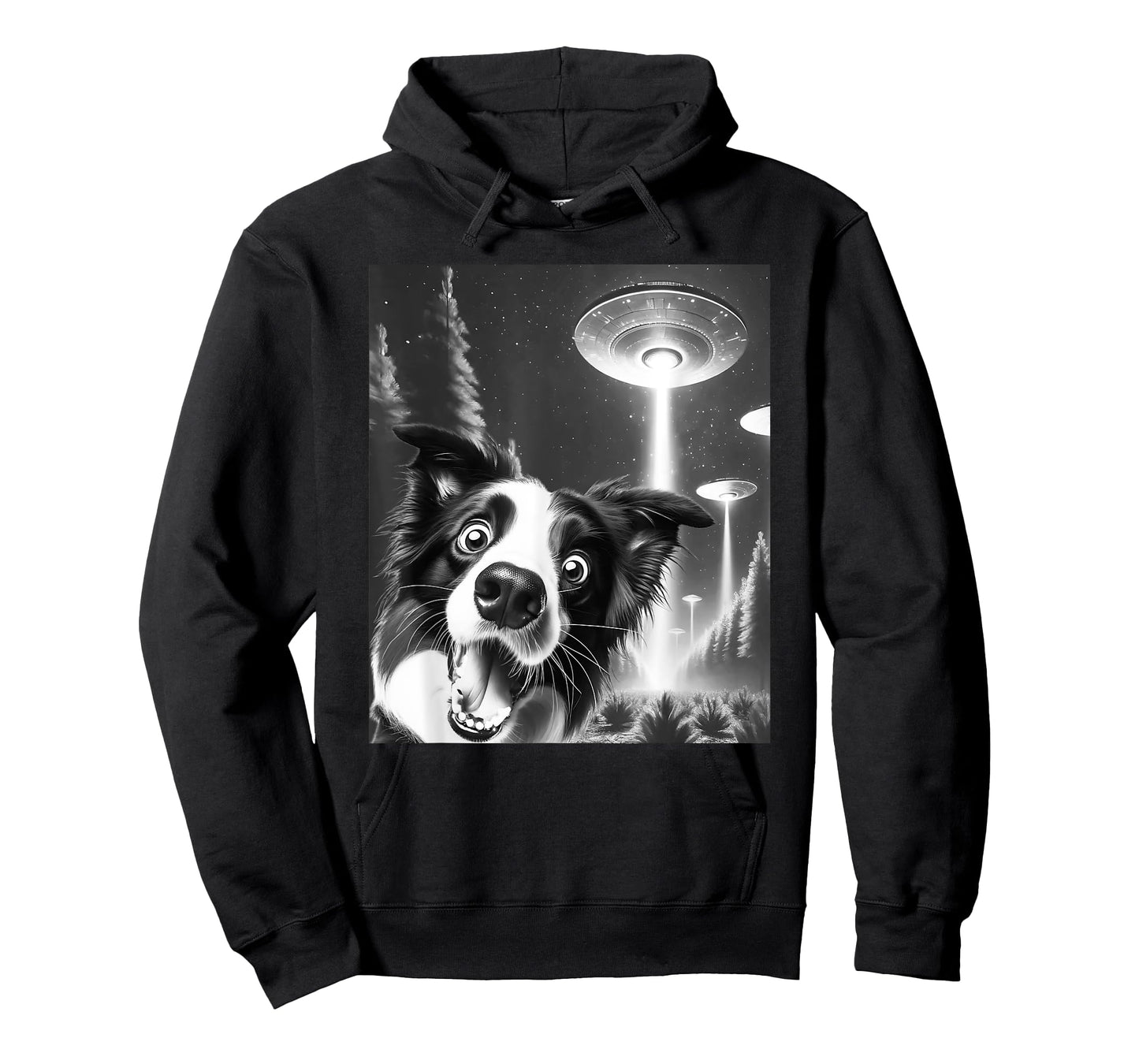 Funny Border Collie Alien UFO Taking a Selfie Dog Mom Dad Men Women Girls Kids T-Shirt