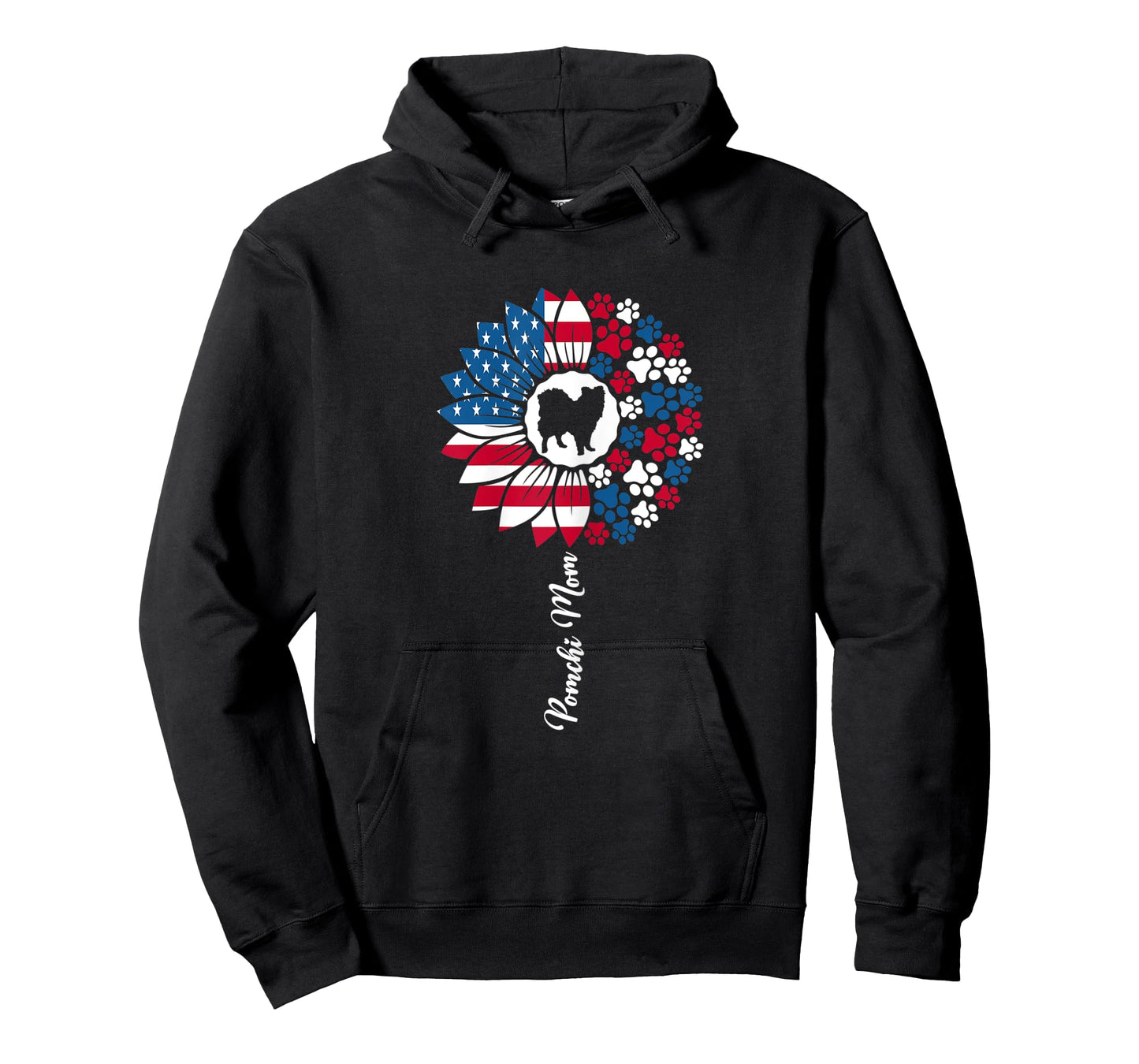 Womens Cute Pomchi Mama For Women Pom-Chi Dog Lovers American Flag T-Shirt
