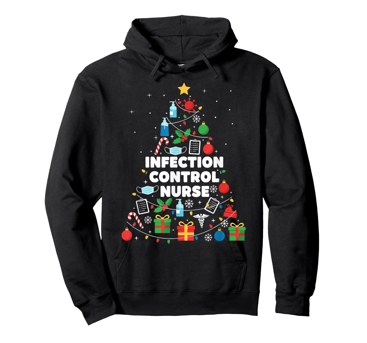 Infection Control Nurse Christmas Tree Lights Womens Mens T-Shirt