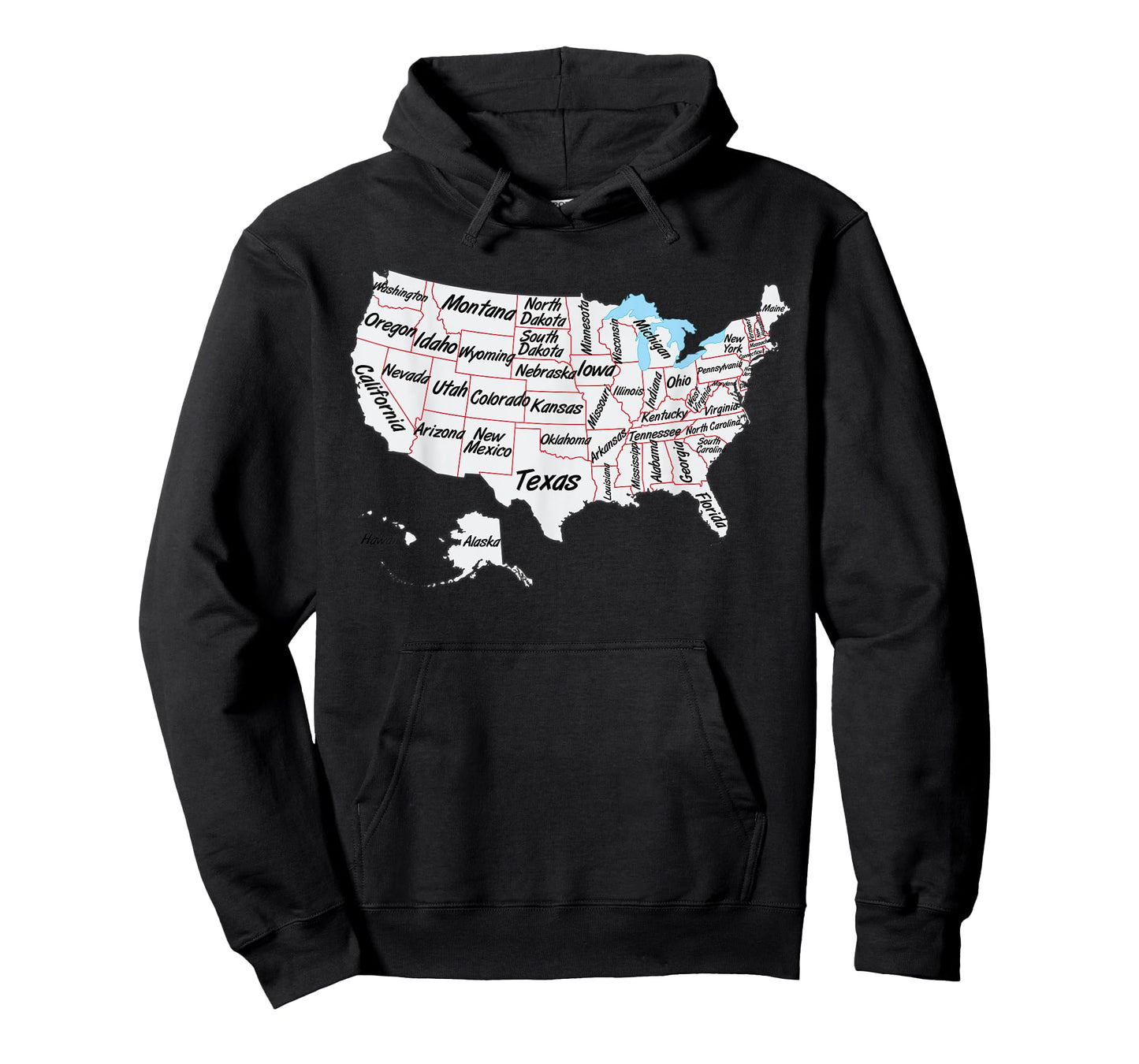 US Map T-shirt with states names and border, USA map T-Shirt