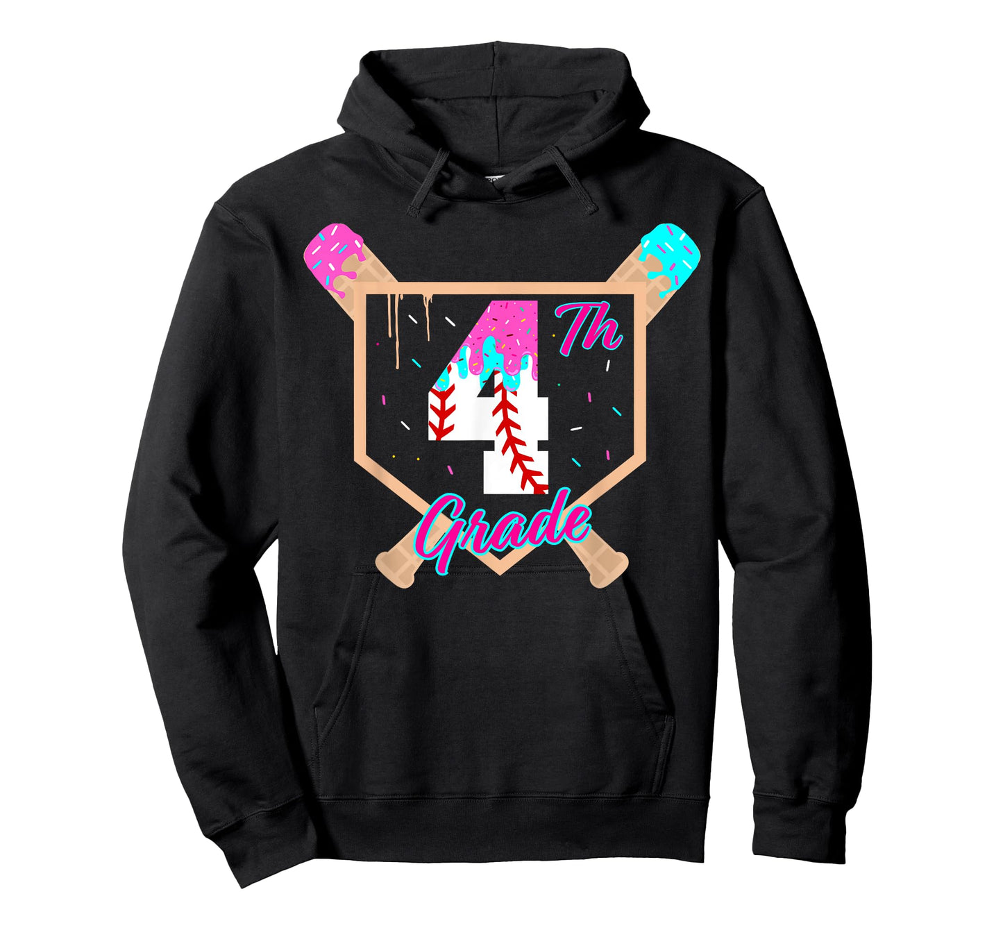 4th Grade Back to School Baseball Ice Cream Drip Home Plate T-Shirt