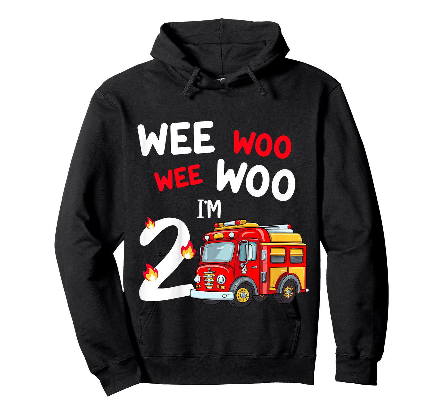 Kids Wee Woo I'm 2 Years Old Red Fire Truck Boys 2nd Birthday T-Shirt