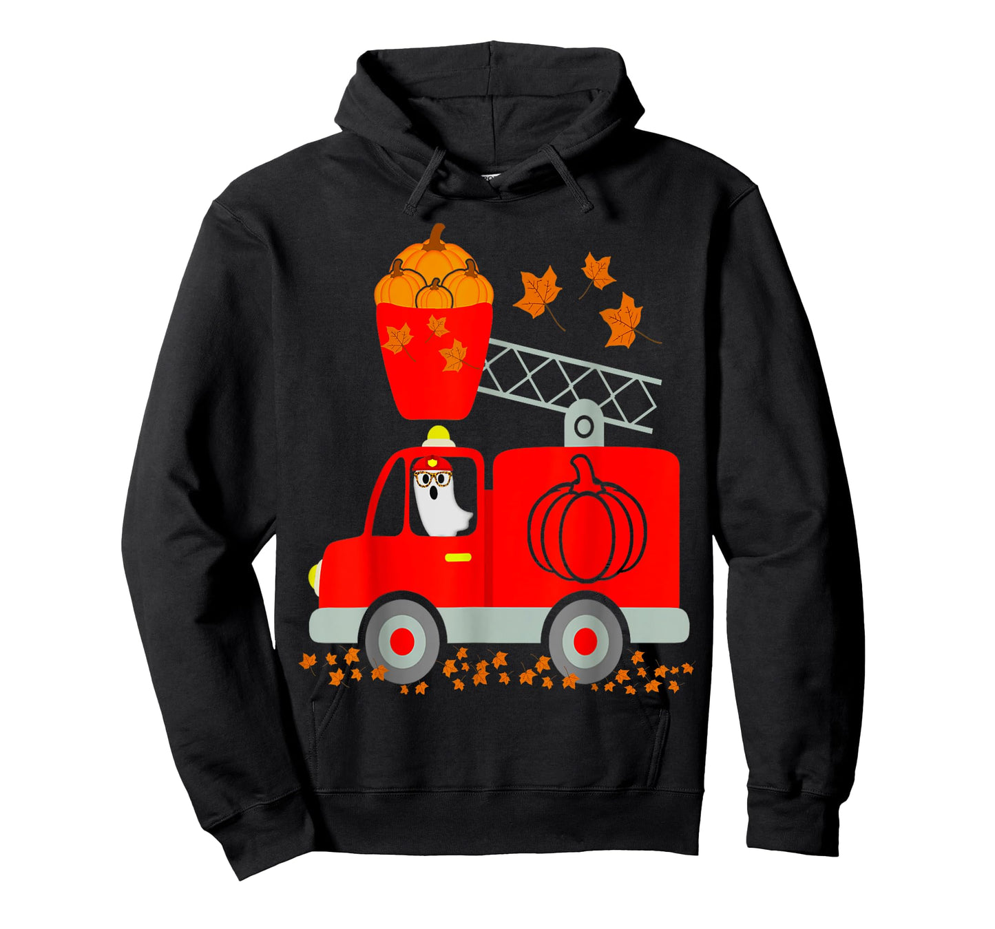 Funny Ghost Pumpkin Fire Truck Halloween For Son Kids Adult T-Shirt