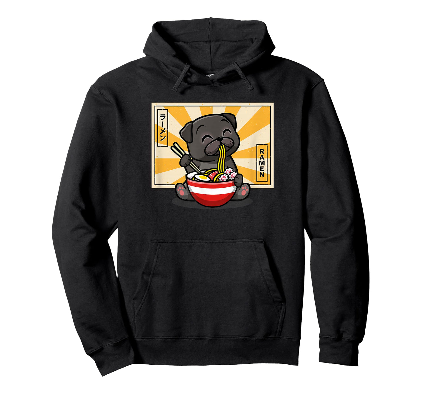 Funny Cartoon Japanese Kawaii Kids Ramen Black Pug Lover T-Shirt