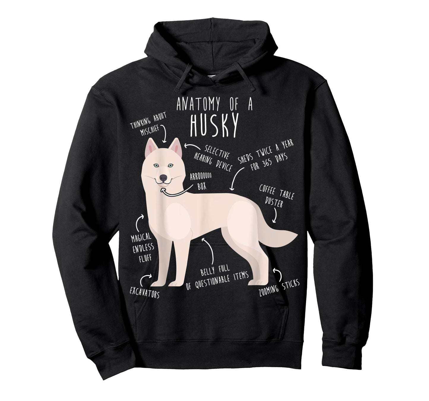White Siberian Husky Dog Anatomy, Funny Pet Mom Cute Dog Dad Men Women Kids T-Shirt