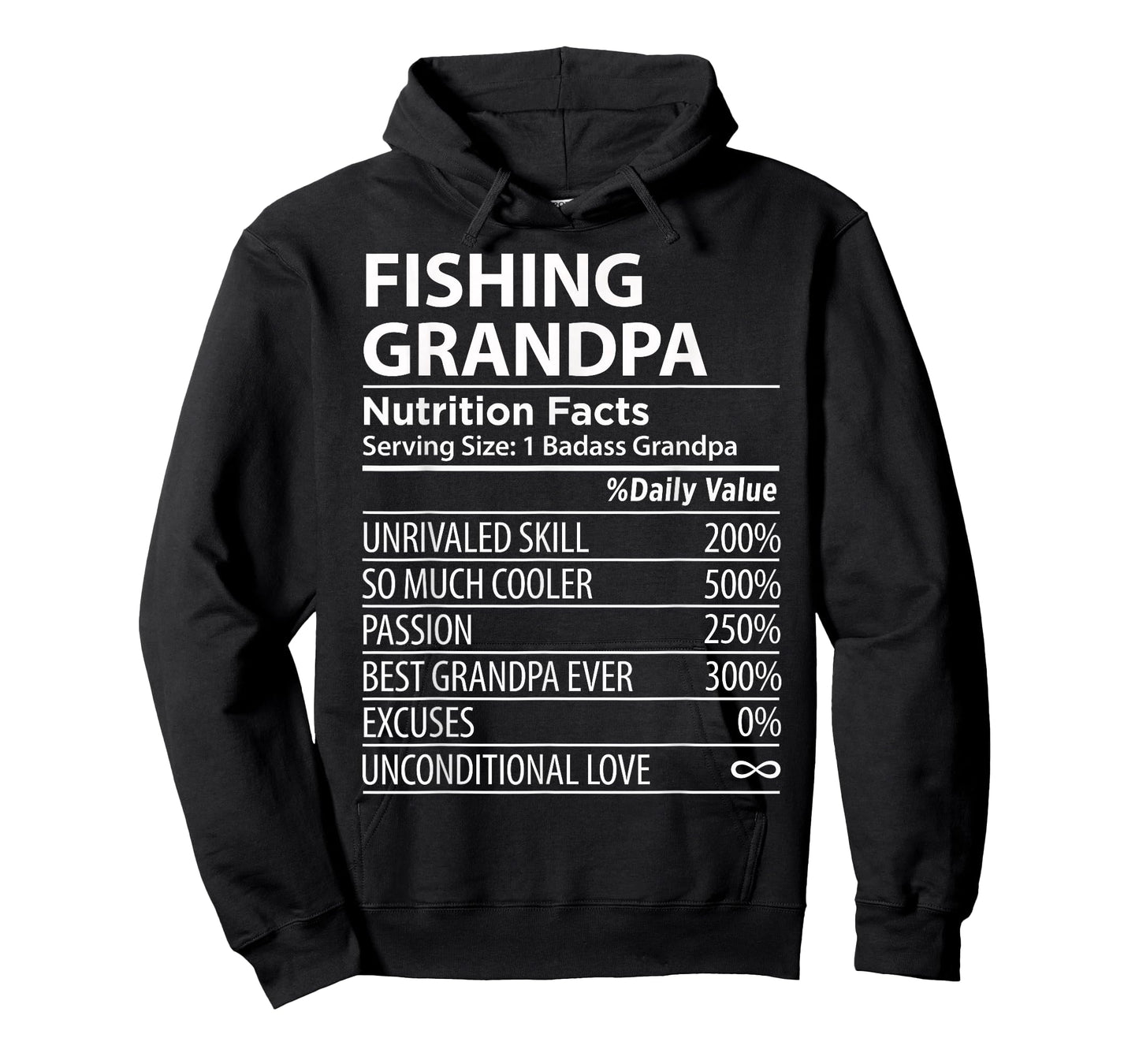 Fishing Grandpa Nutrition Facts | Funny Fishing Grandpa T-Shirt