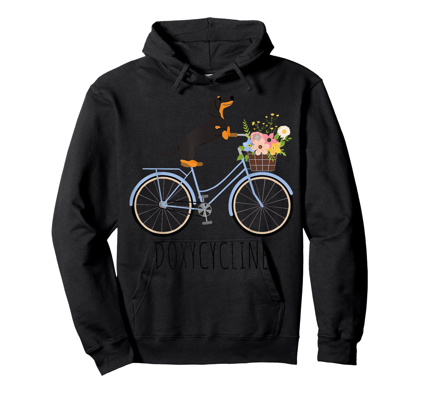 Doxycycline Pharmacy Pun Funny Dachshund on Bicycle Flower T-Shirt
