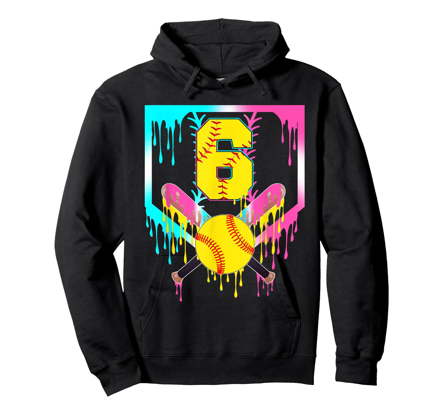 6th Bday Softball Home Plate Drip Ice Cream 6 Year Old T-Shirt