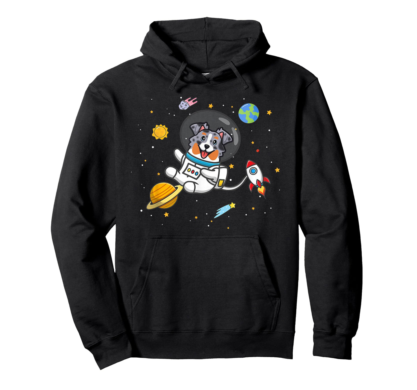 Funny Kawaii Kids Space Blue Merle Australian Shepherd Lover T-Shirt
