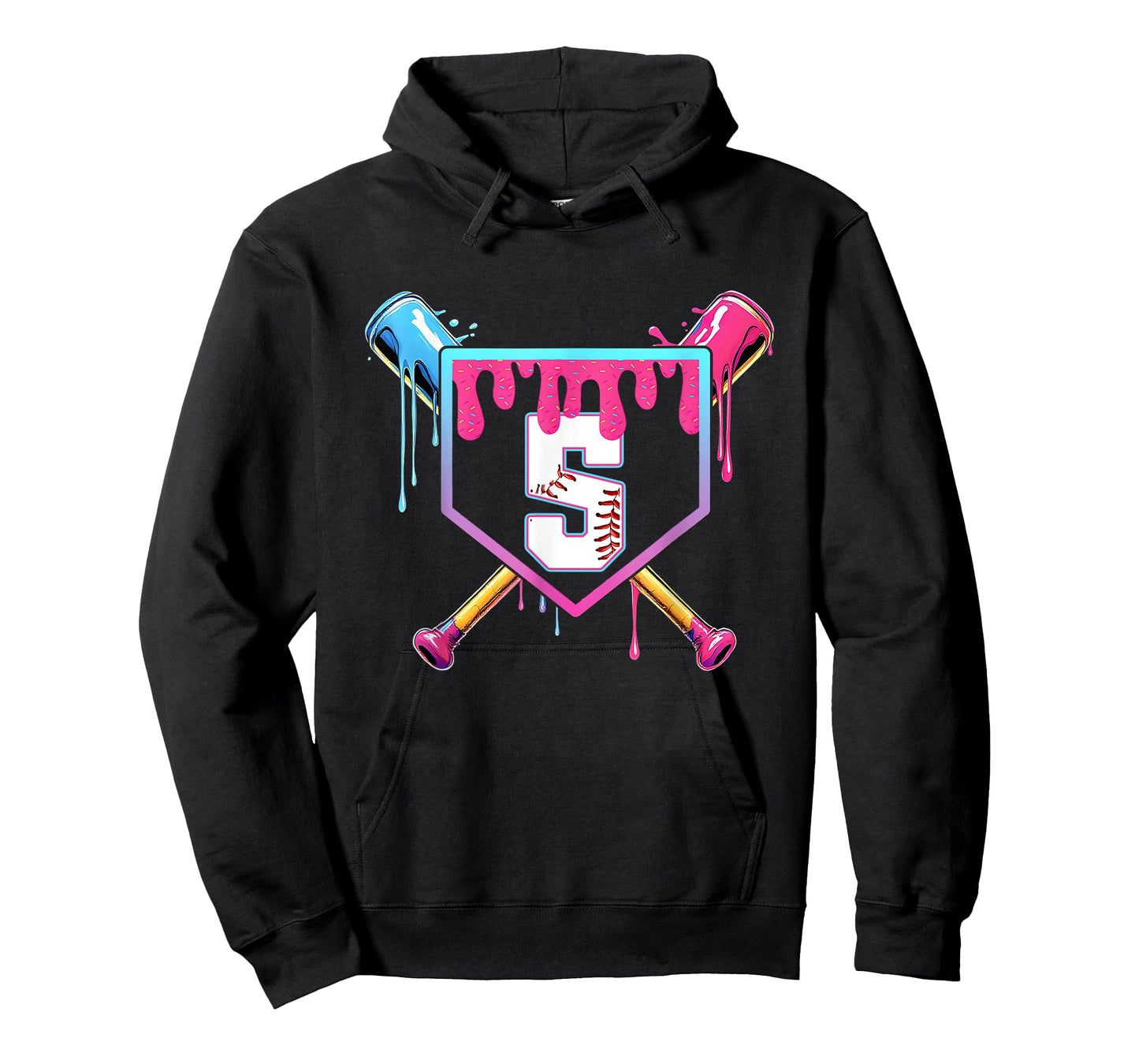5th Birthday Ice Cream Drip Baseball Splatter 5 Years Kids T-Shirt