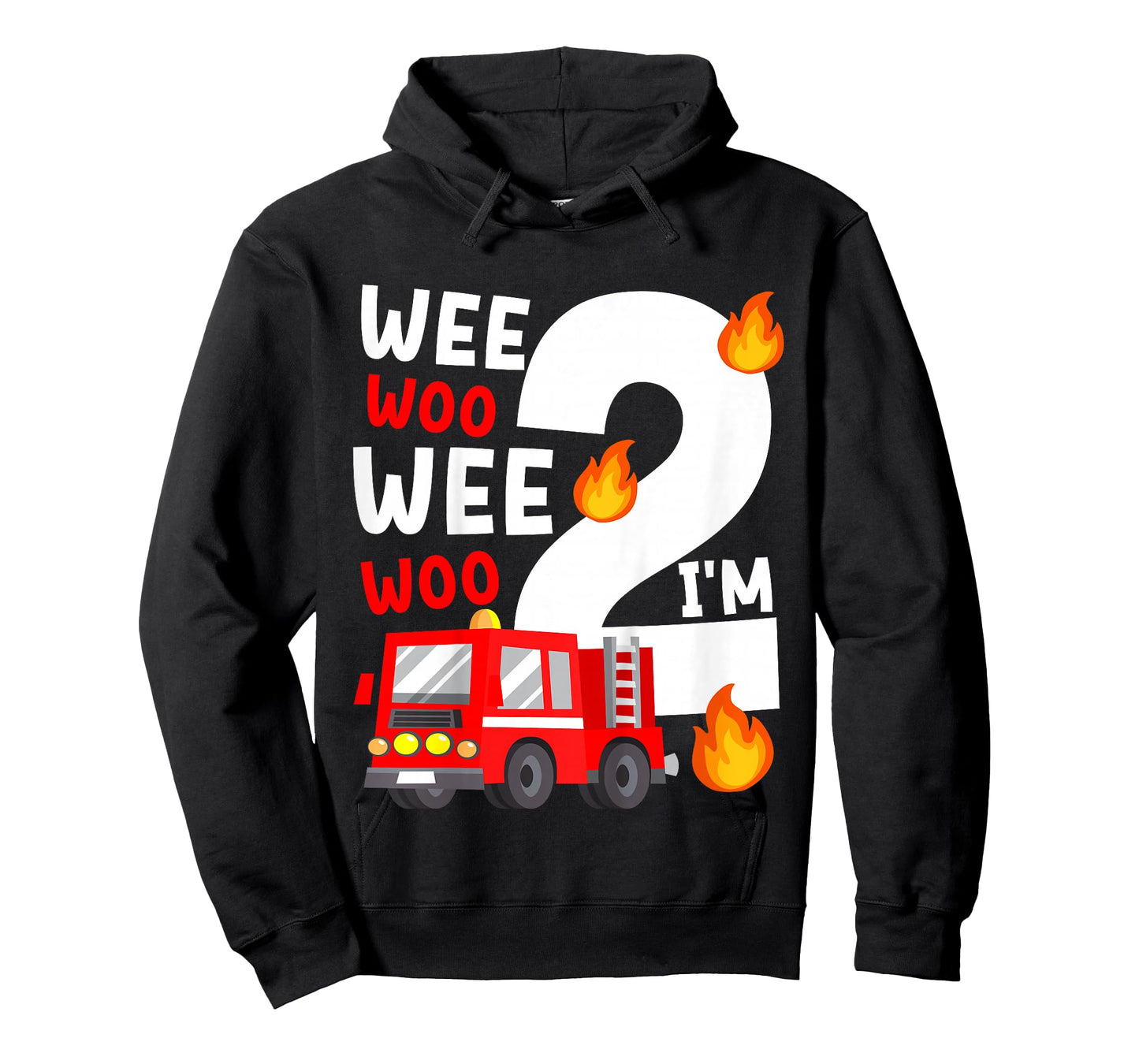 Kids Wee Woo I'm 2 Years Old Red Fire Truck Boys 2nd Birthday T-Shirt