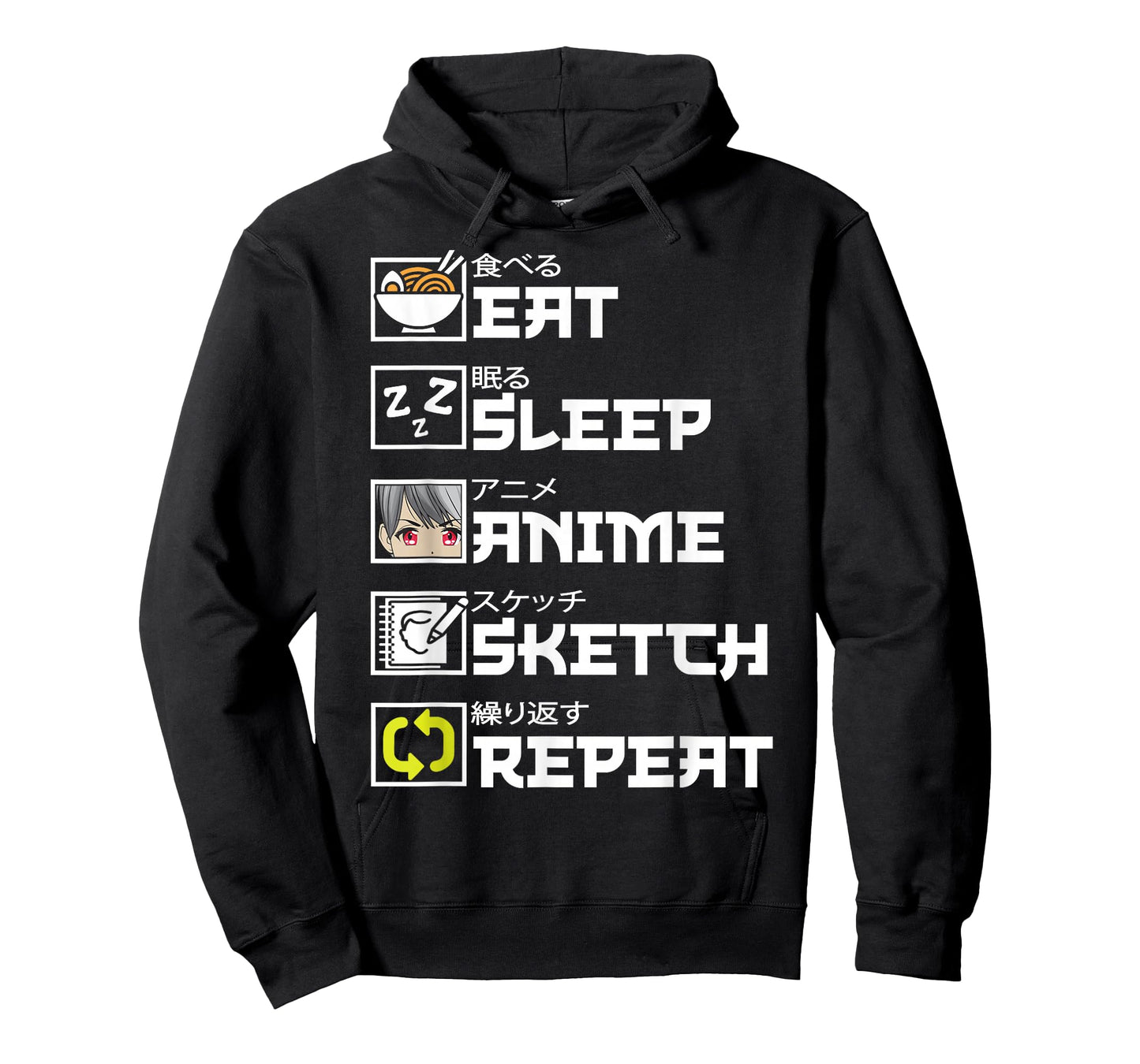 Eat Sleep Anime Sketch Repeat Kawaii Otaku Manga Ramen Japan T-Shirt