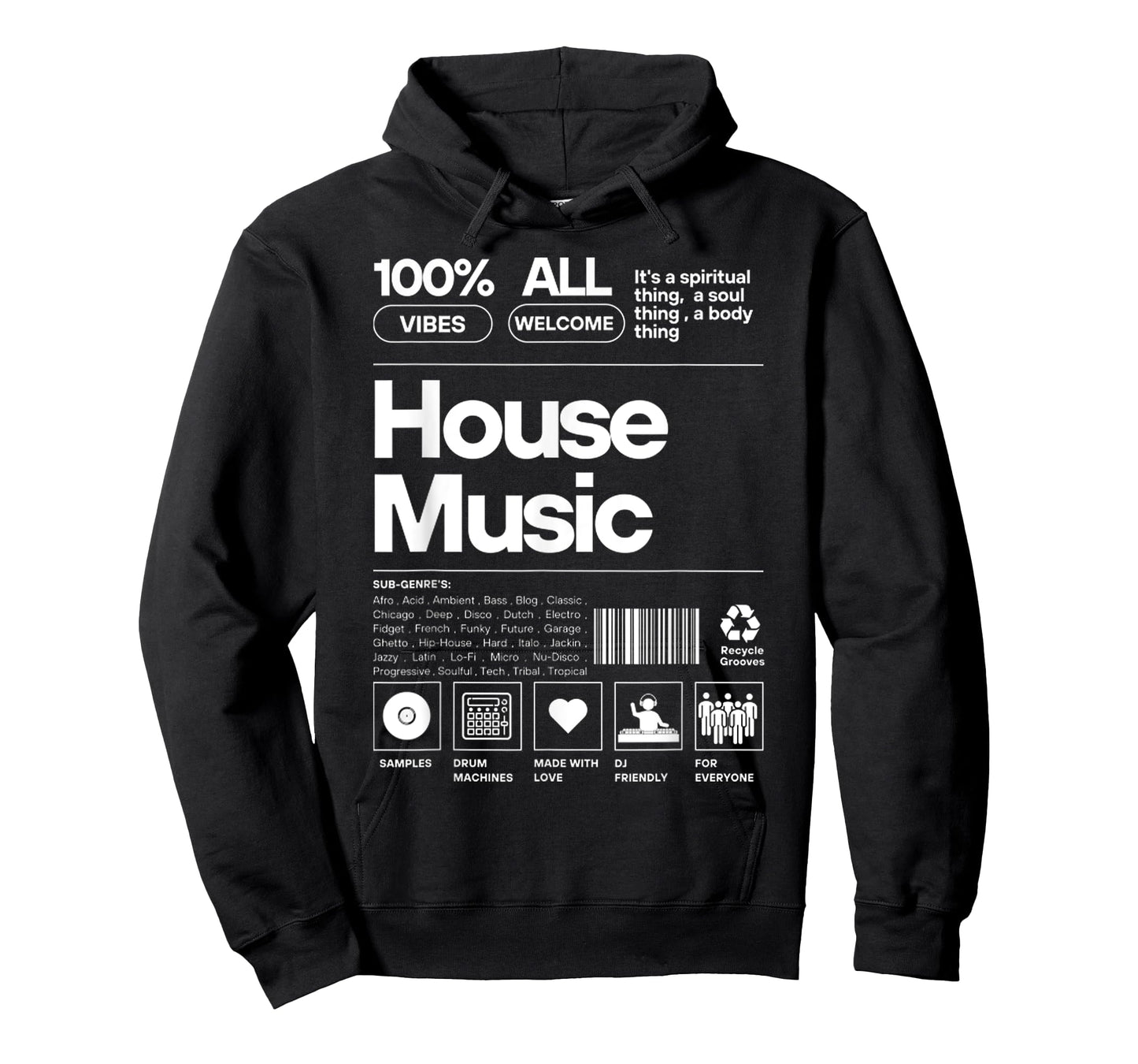 Funny HOUSE MUSIC Product Label White Design T-Shirt