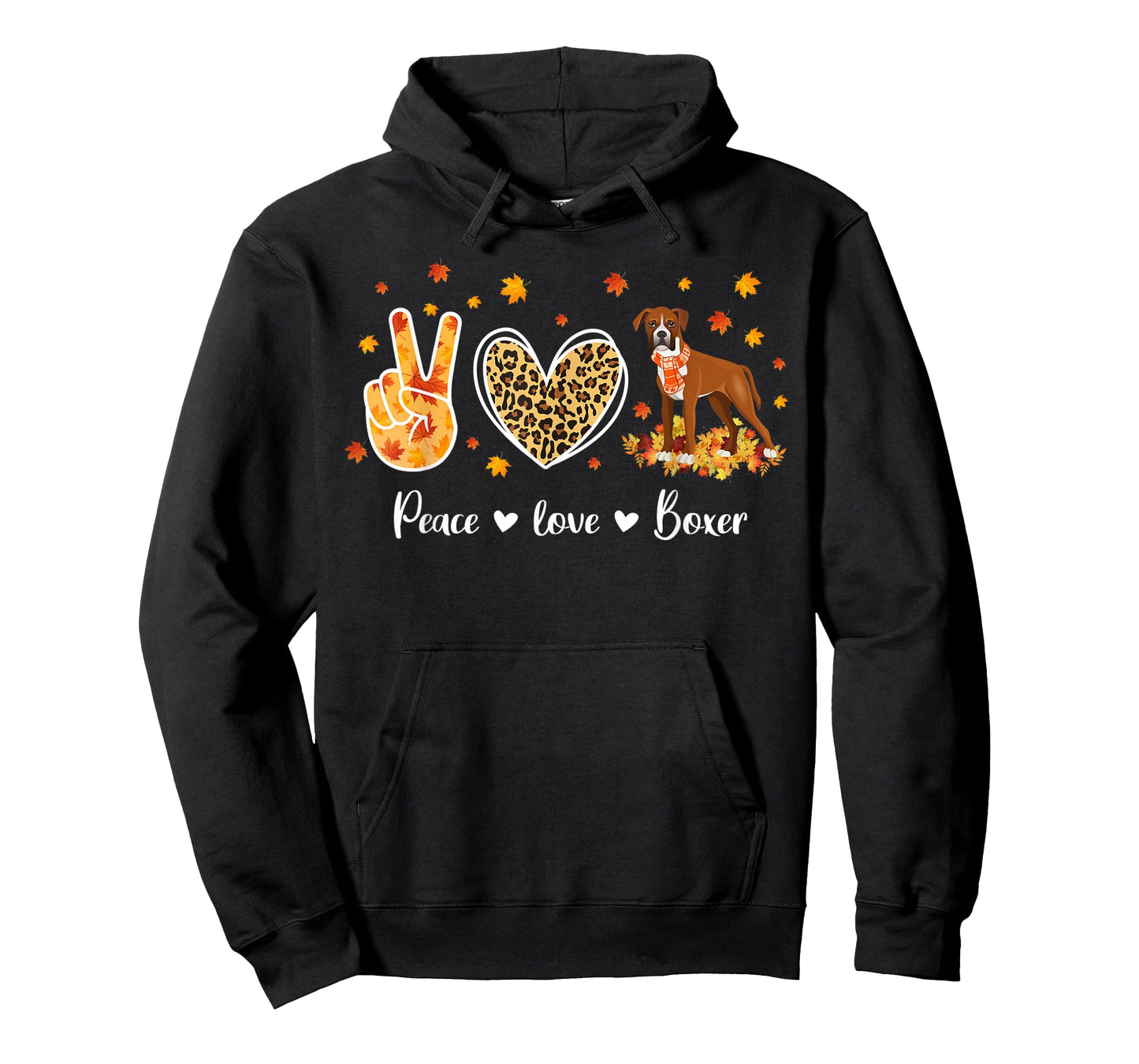Peace Love Boxer Dog Breed Funny Fall Leaves Thanksgiving T-Shirt