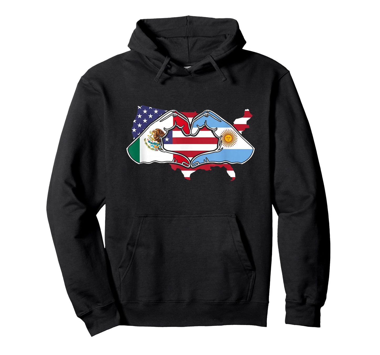 Heart hands Mexico and Argentina. USA flag T-Shirt
