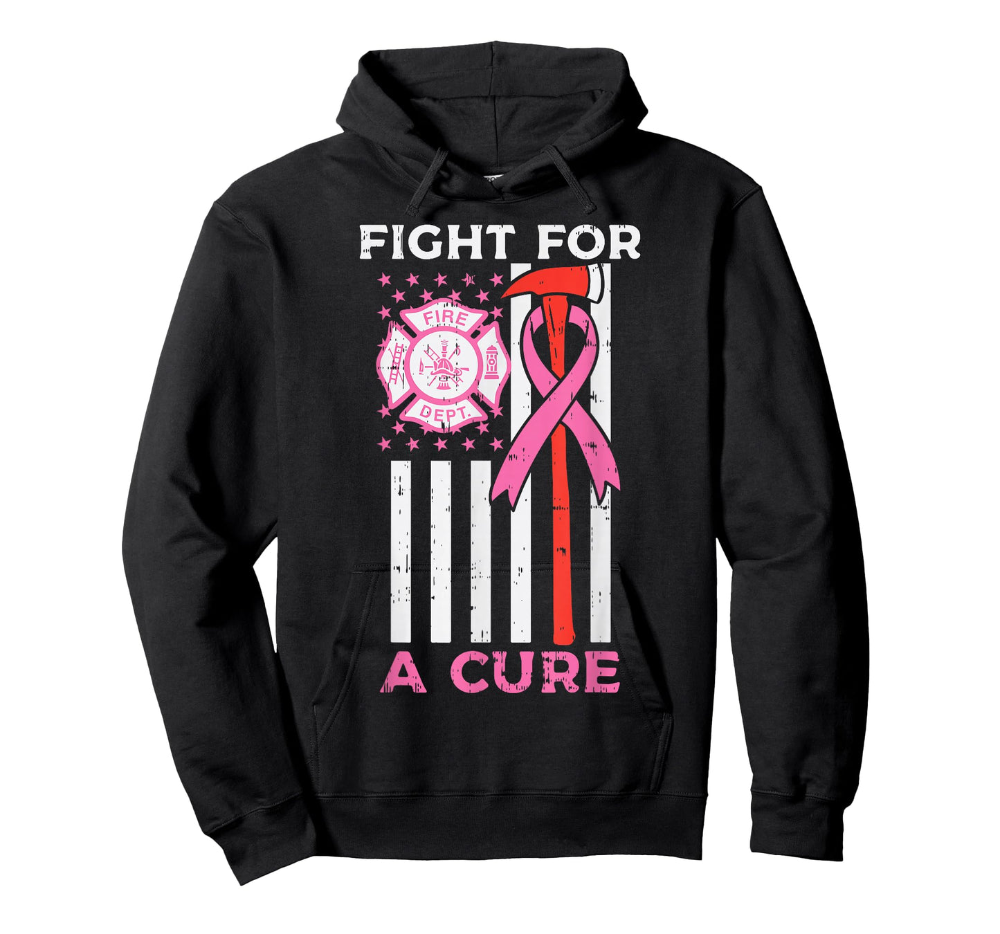 Fight For A Cure Firefighter US Flag Breast Cancer Awareness T-Shirt