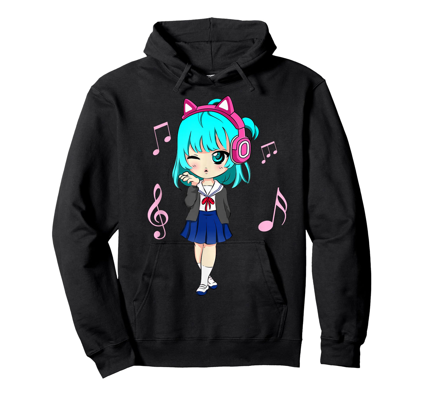 Funny Anime and Music Girl for Teen Chibi Graphic Anime Girl T-Shirt Small