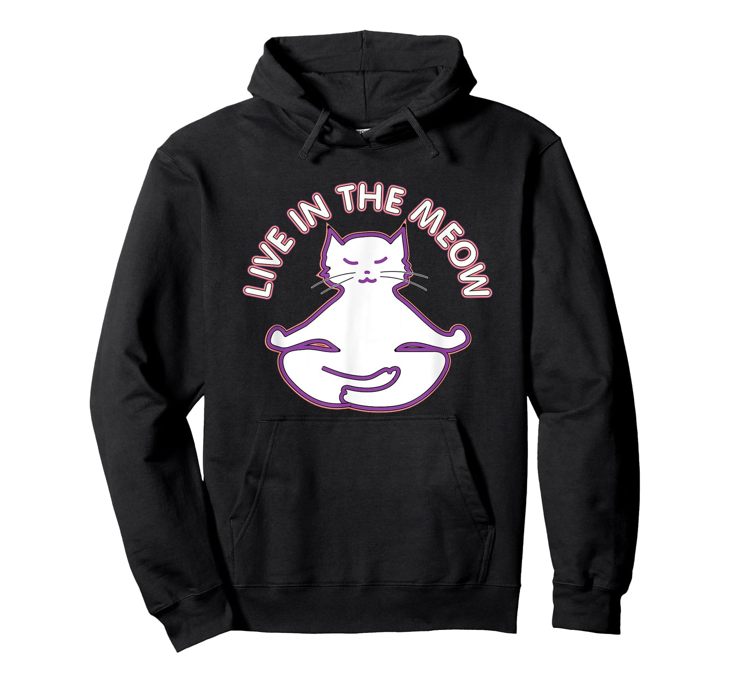 Yoga Teacher Gifts LAD Graphics Yoga Cat 'Live In The Meow' Yogi Kitty Meditation Black Women's Unisex Classic Fit Short Sleeve T-Shirt